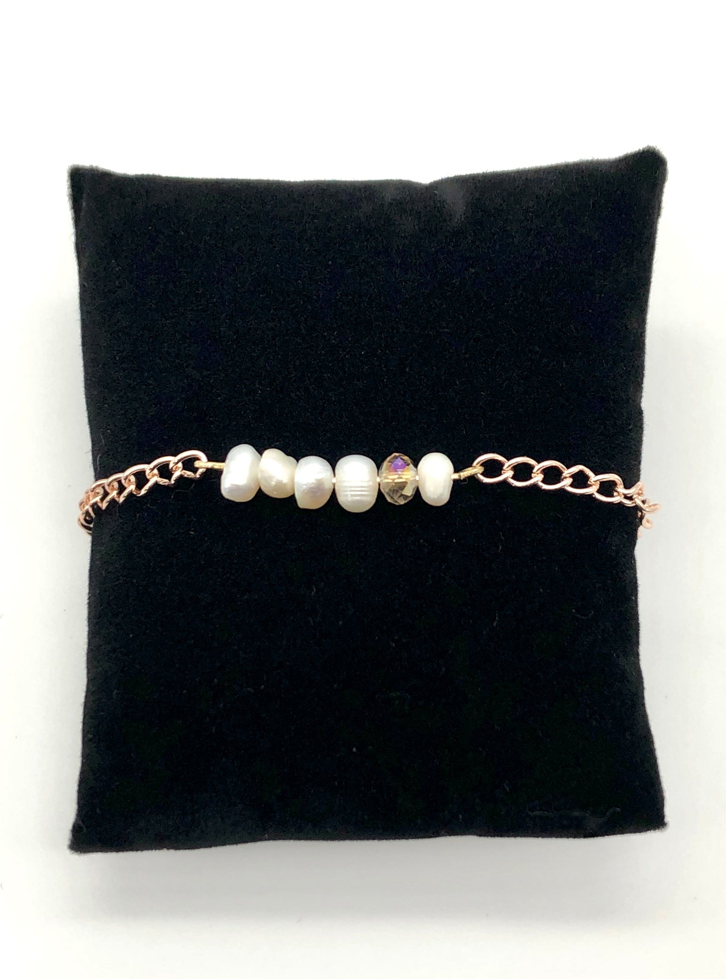 Champagne glass bead and freshwater pearl rose gold chain bracelet
