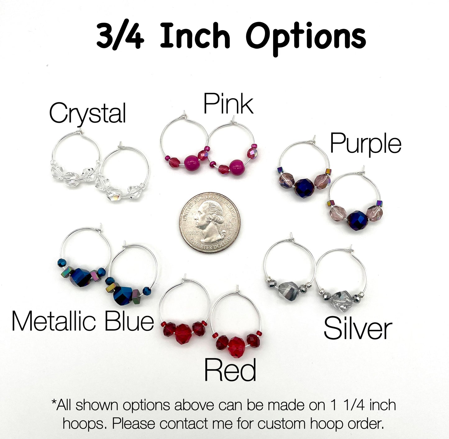 Silver hoop earrings with glass bead detail