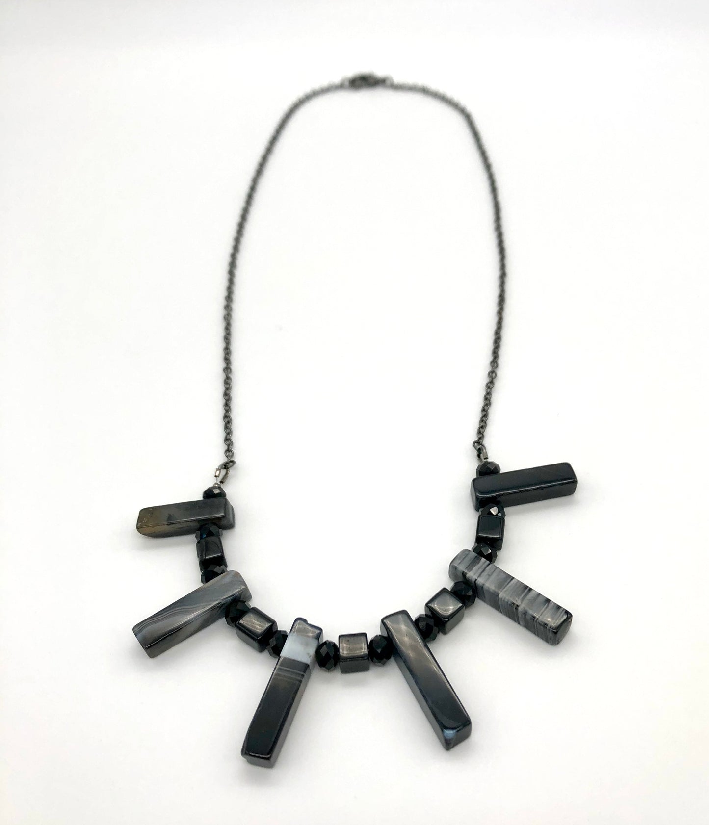 Black agate stone chain necklace
