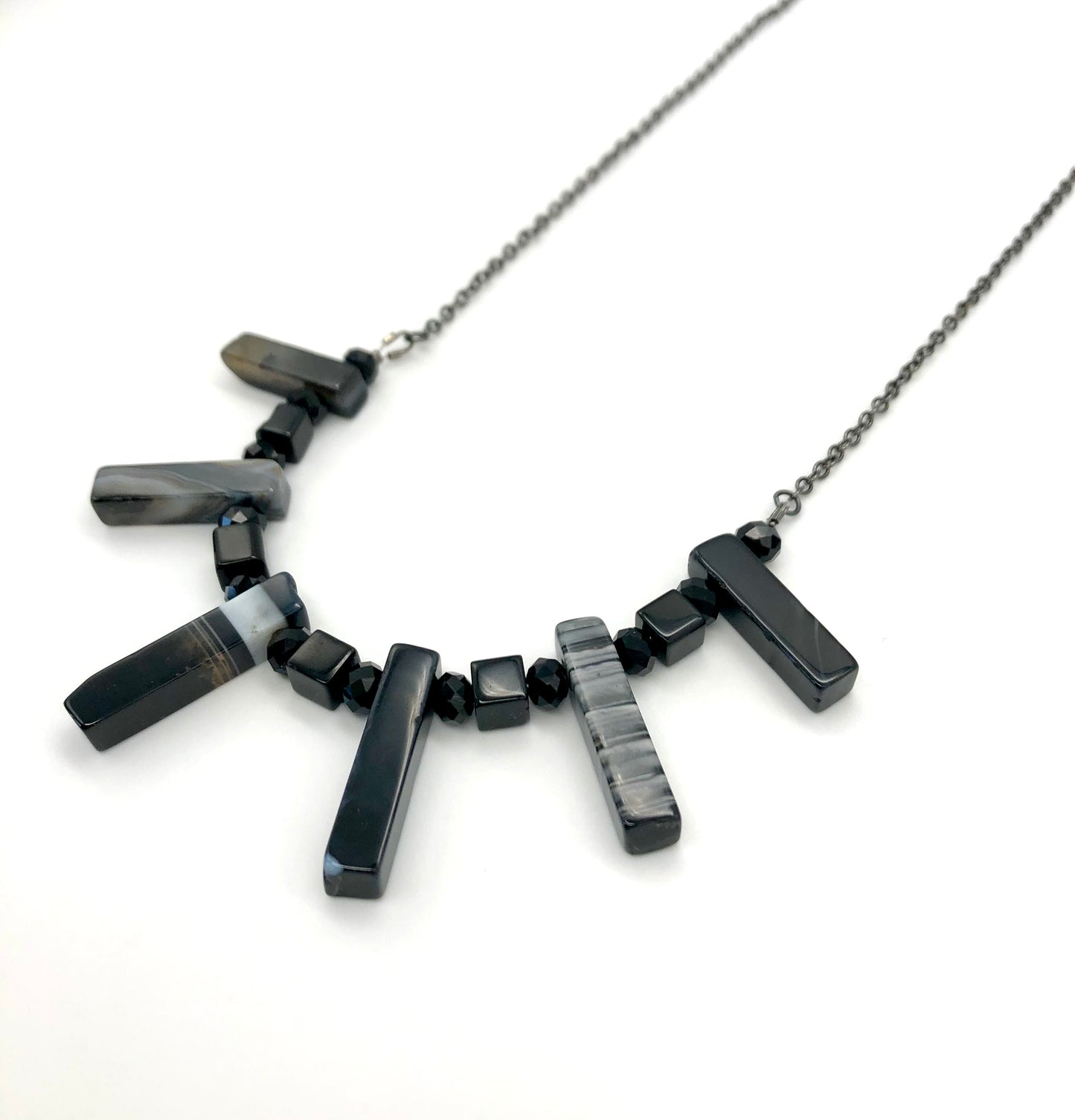 Black agate stone chain necklace