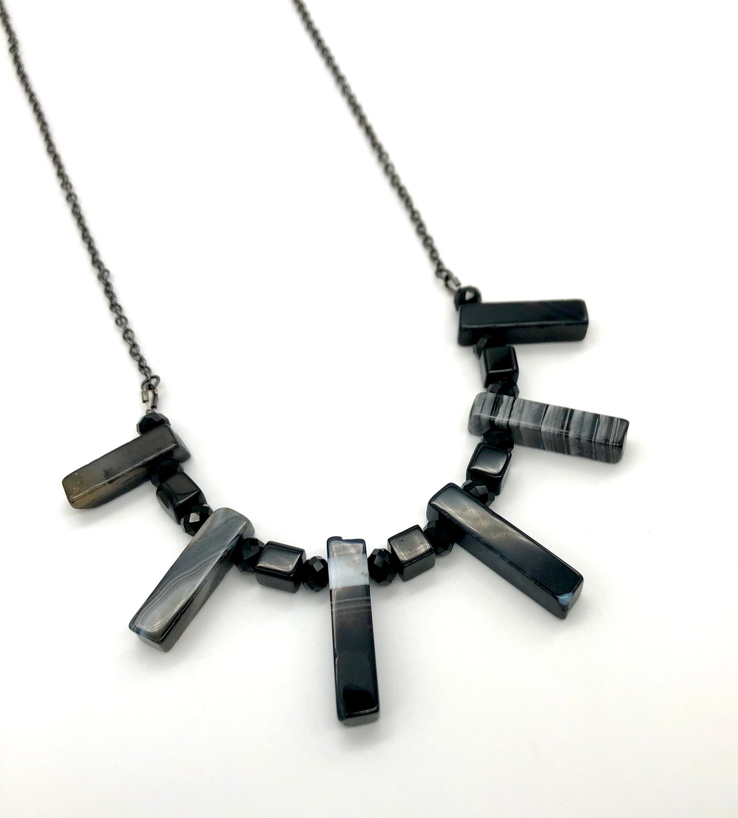 Black agate stone chain necklace