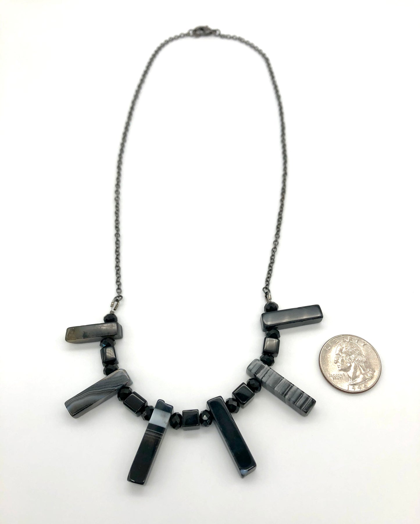 Black agate stone chain necklace