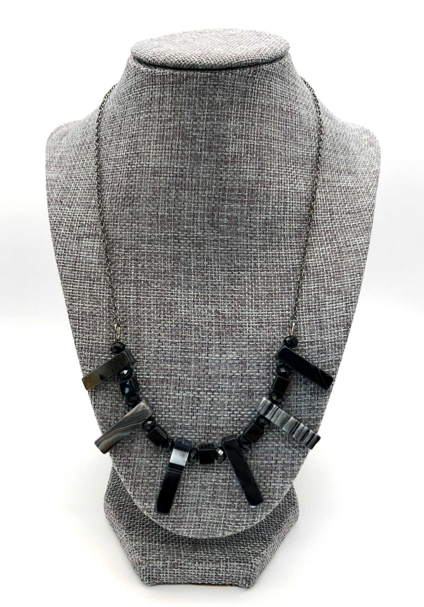 Black agate stone chain necklace