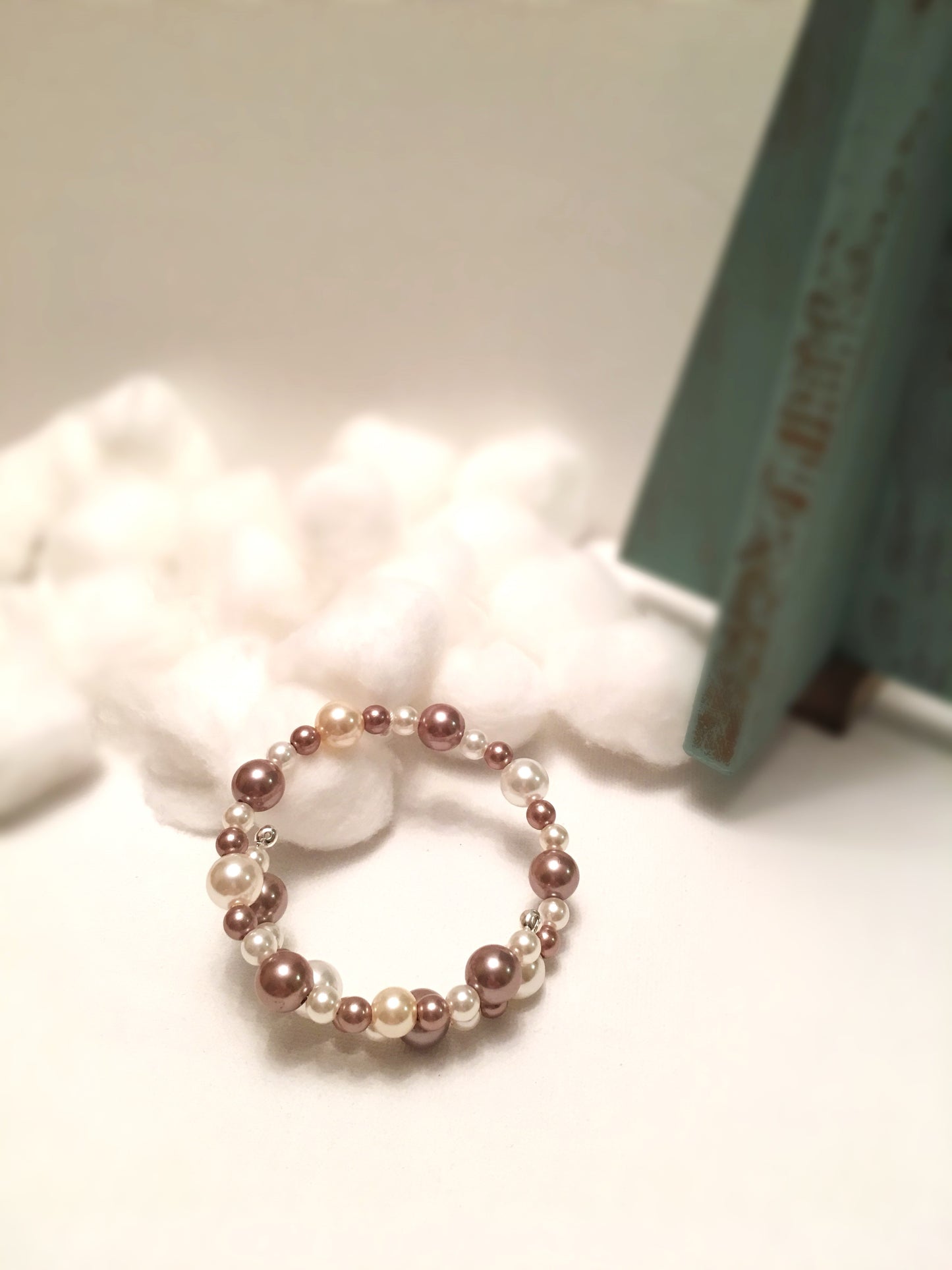 Champagne and cream pearl memory wire bracelet