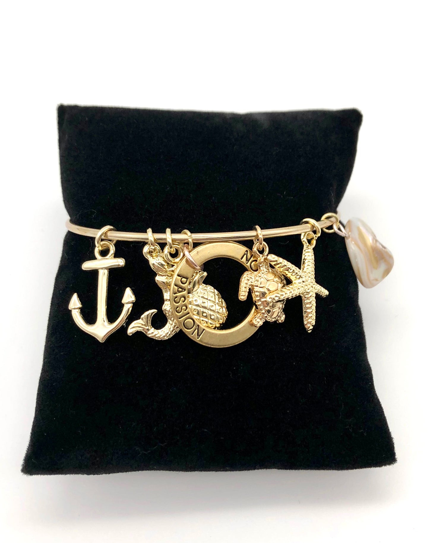 14k gold plated charm bangle bracelet