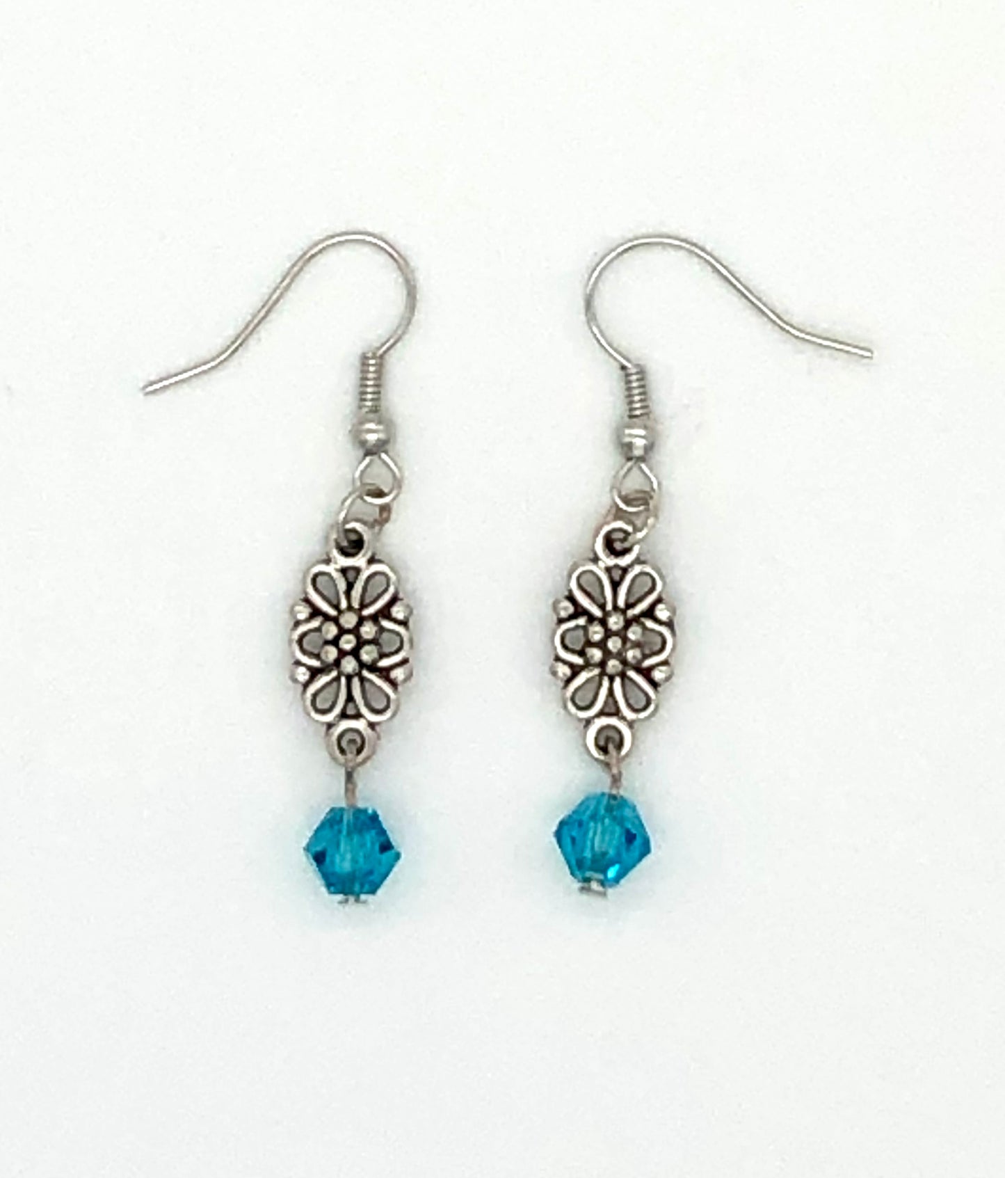 Aqua bead flower drop earrings