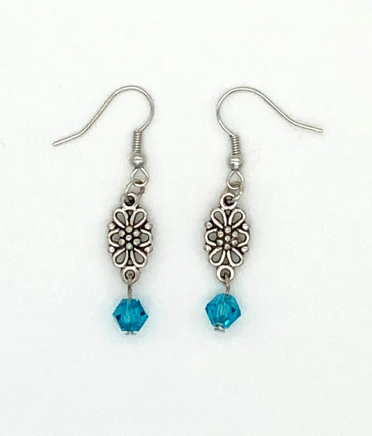 Aqua bead flower drop earrings