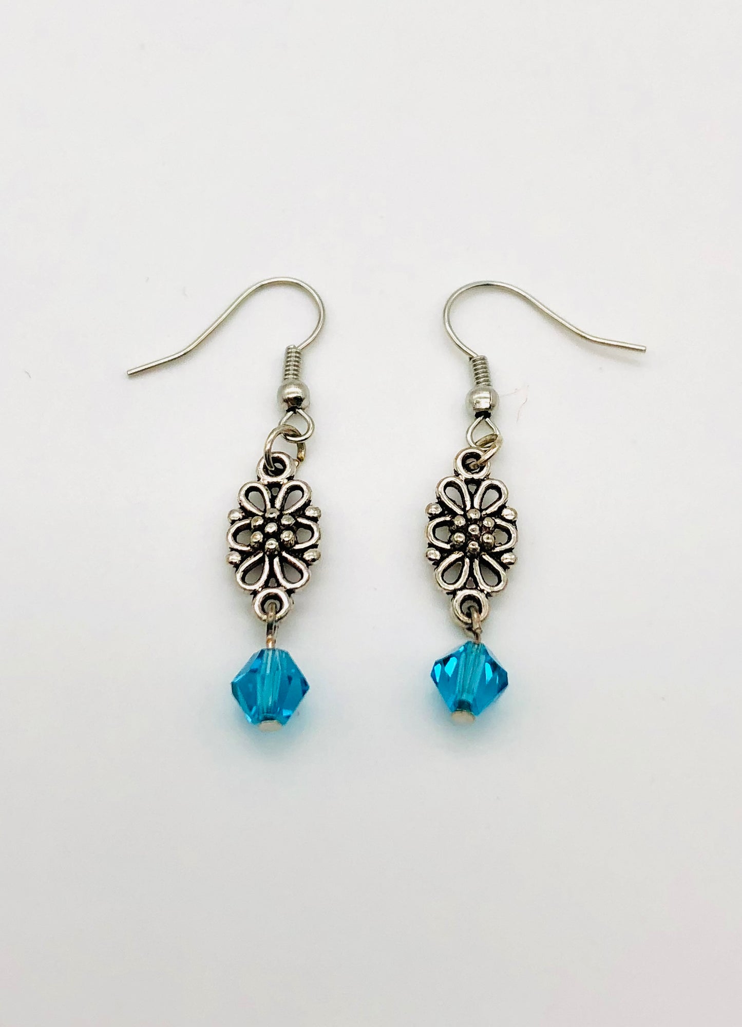 Aqua bead flower drop earrings