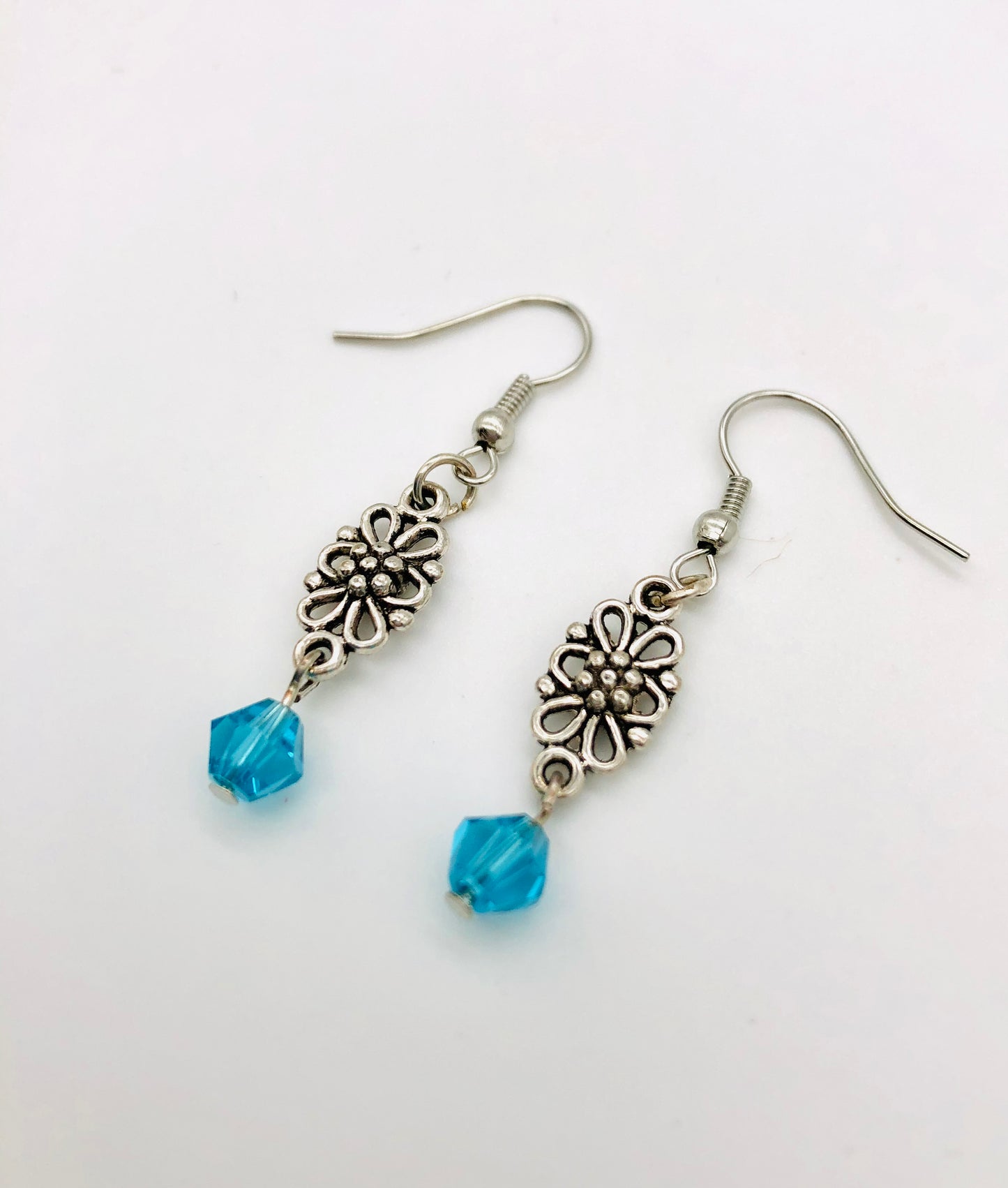 Aqua bead flower drop earrings