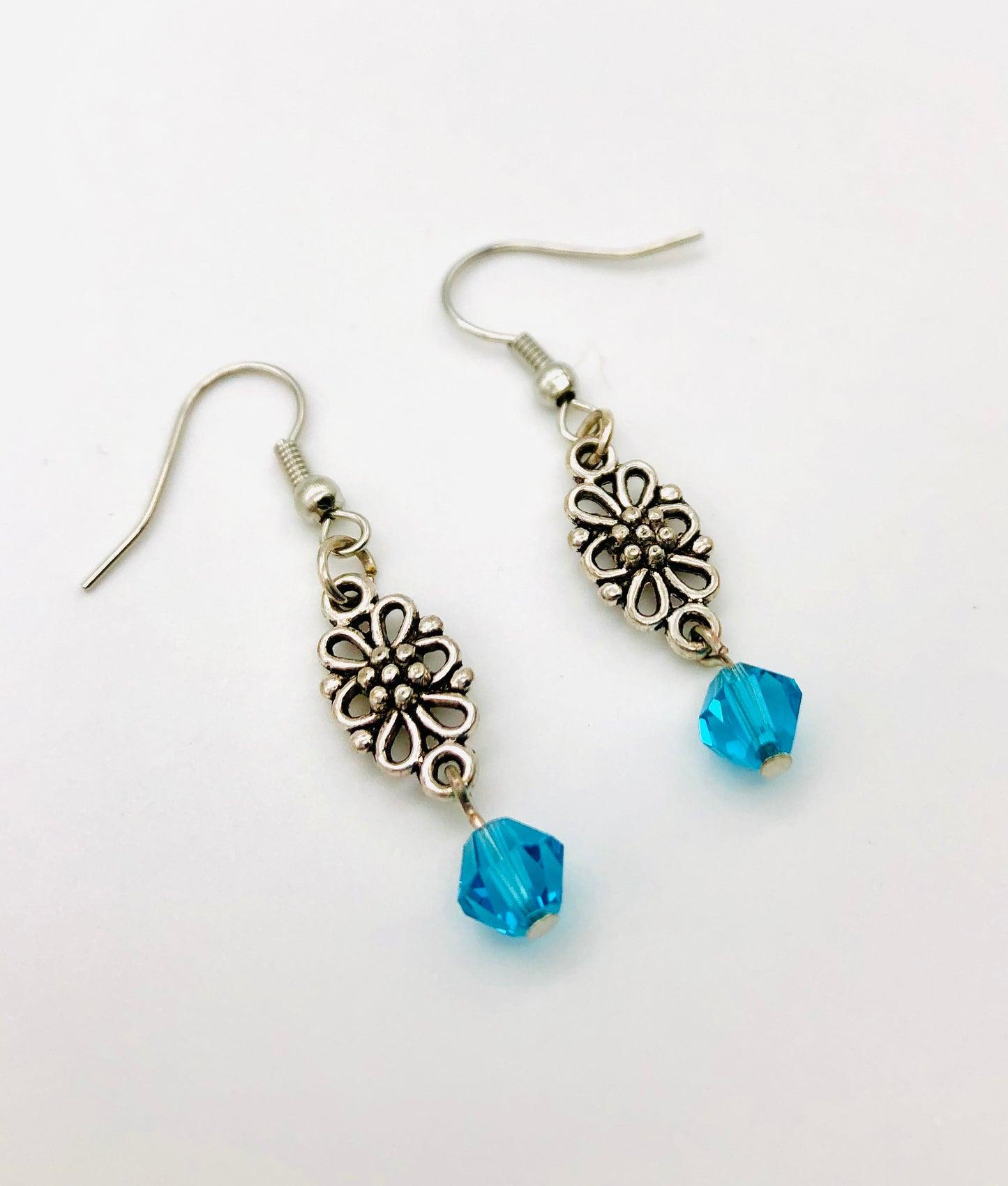 Aqua bead flower drop earrings