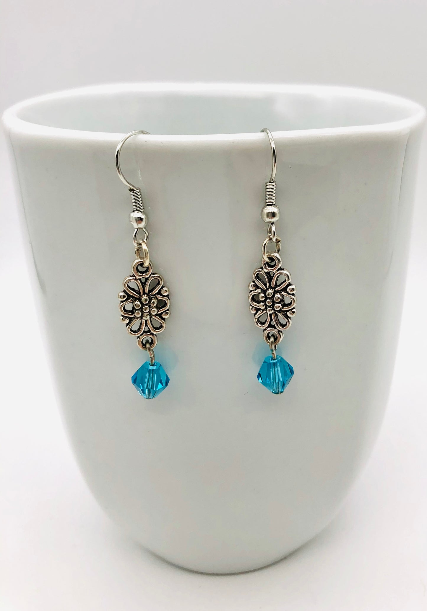 Aqua bead flower drop earrings