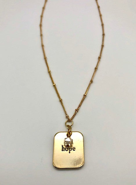 Gold plated "Hope" pendant chain necklace