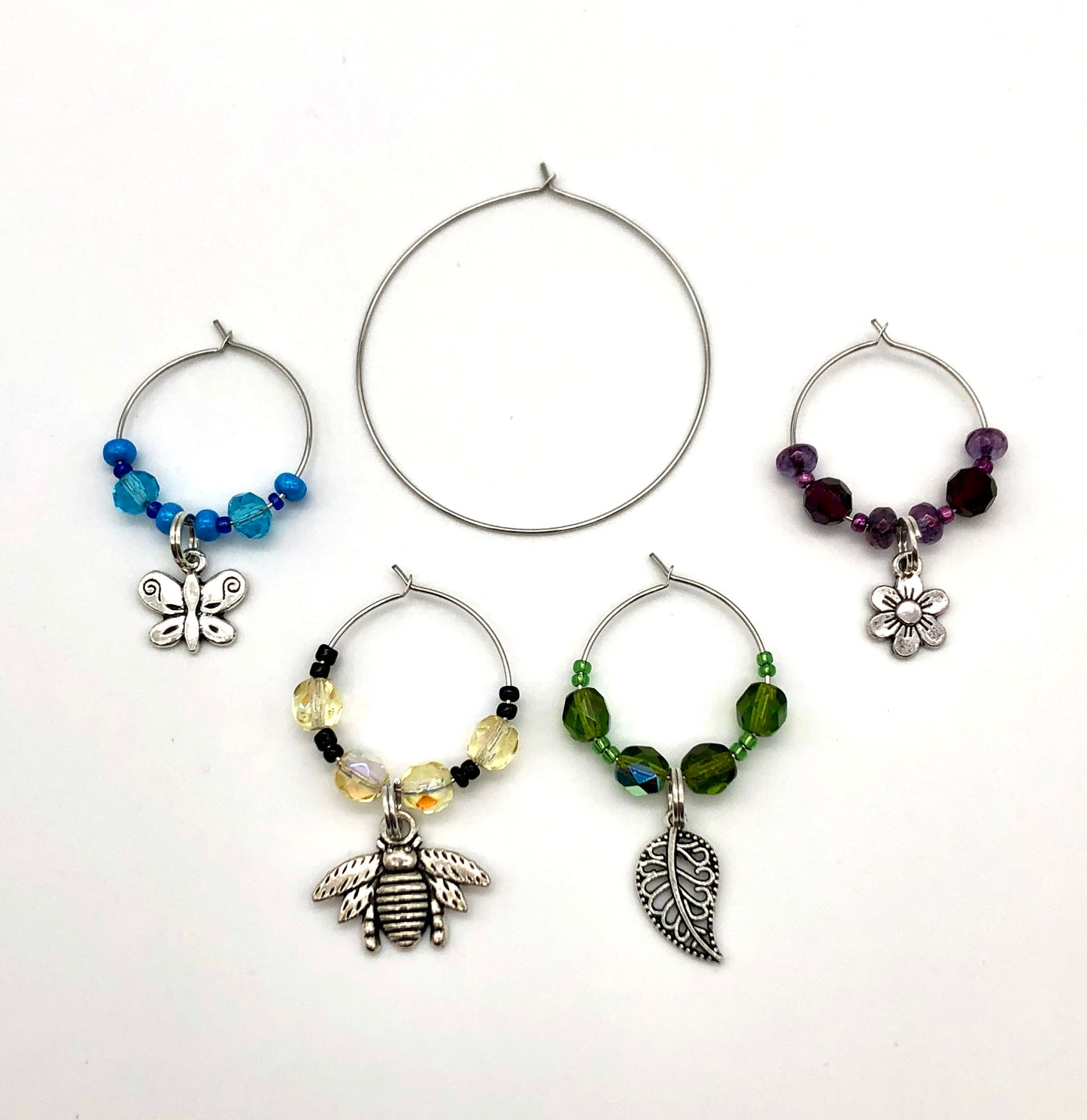 Celestial nature glass bead wine charms, nature theme glass bead wine charms