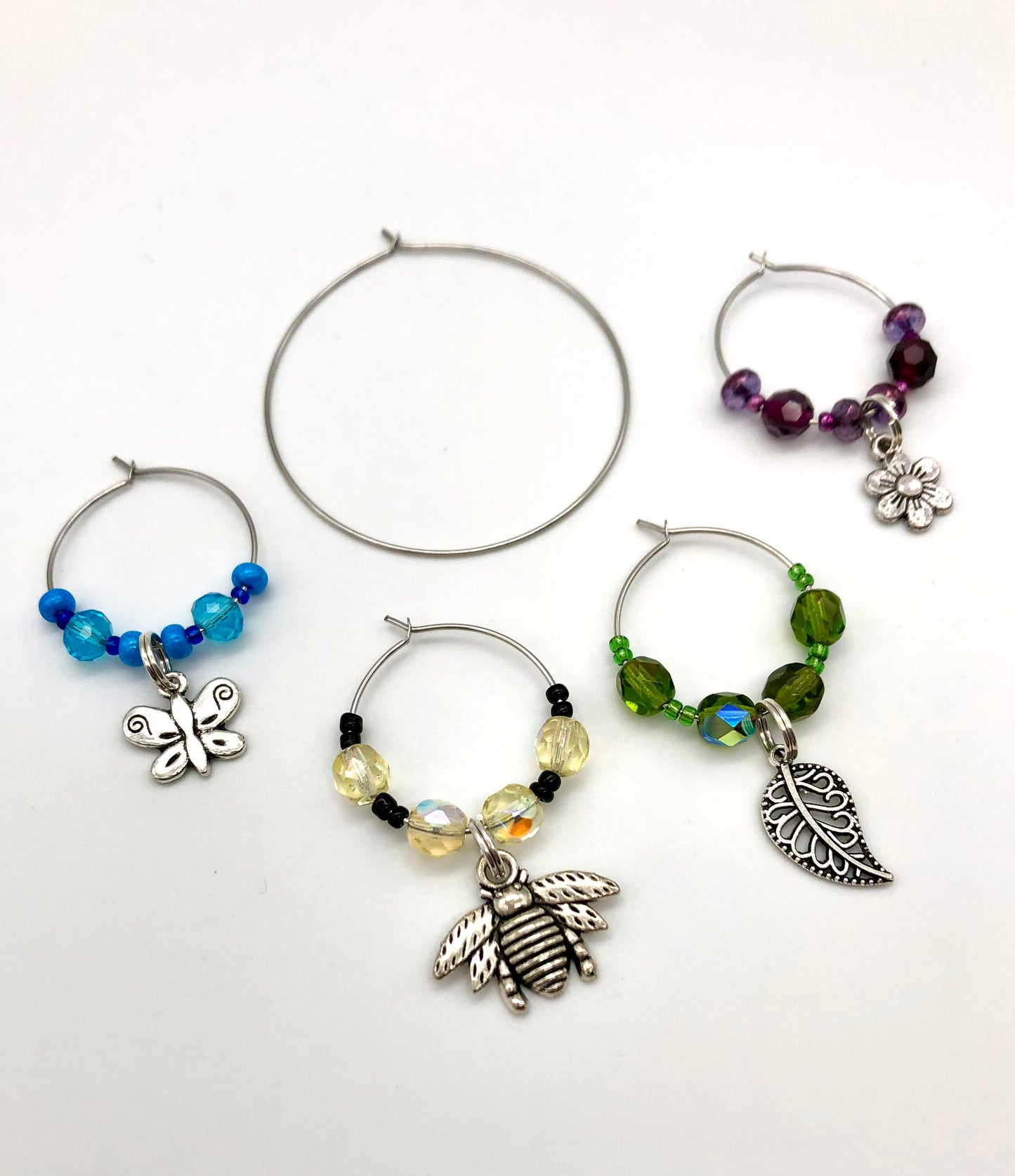 Celestial nature glass bead wine charms, nature theme glass bead wine charms