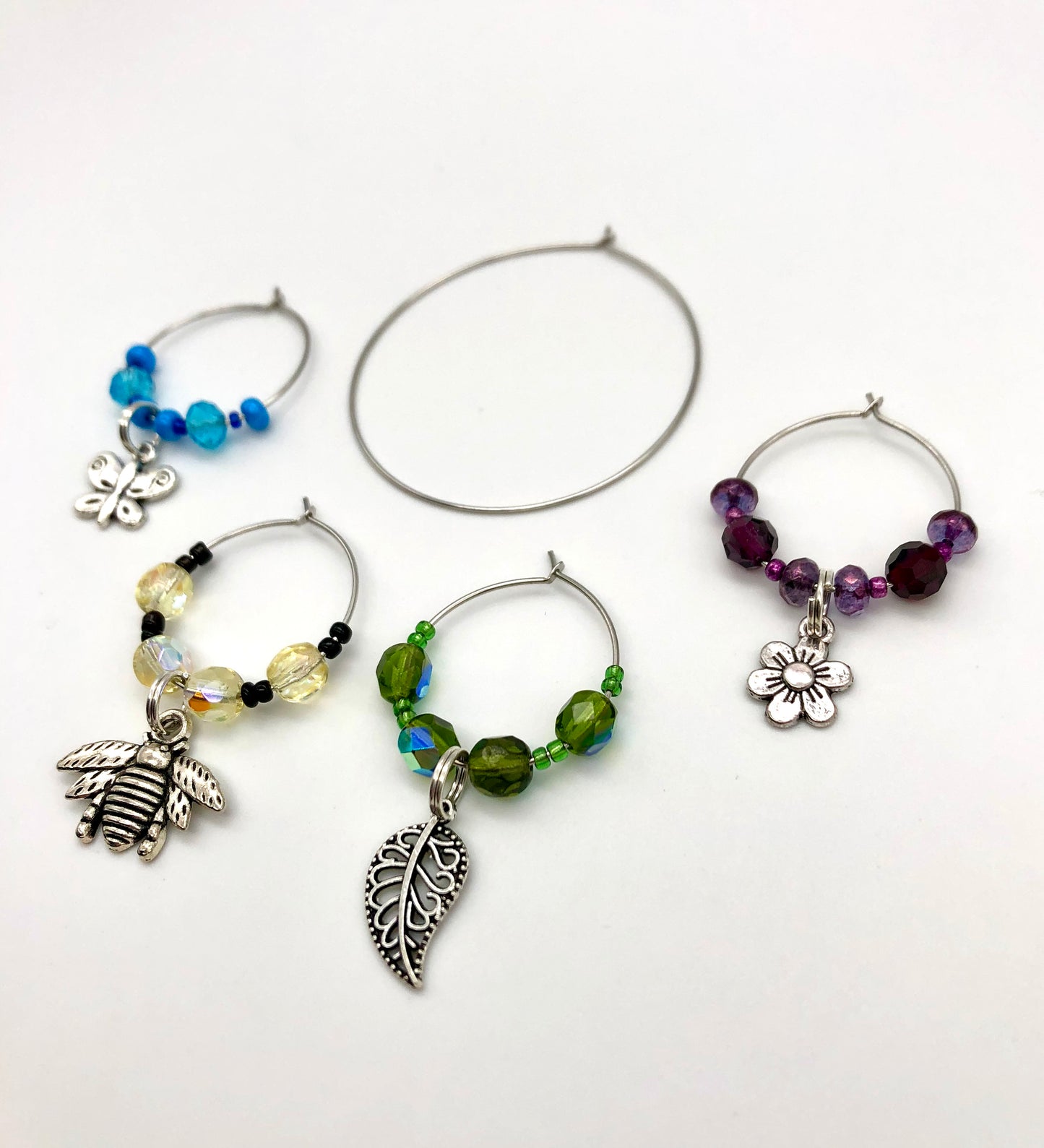 Celestial nature glass bead wine charms, nature theme glass bead wine charms
