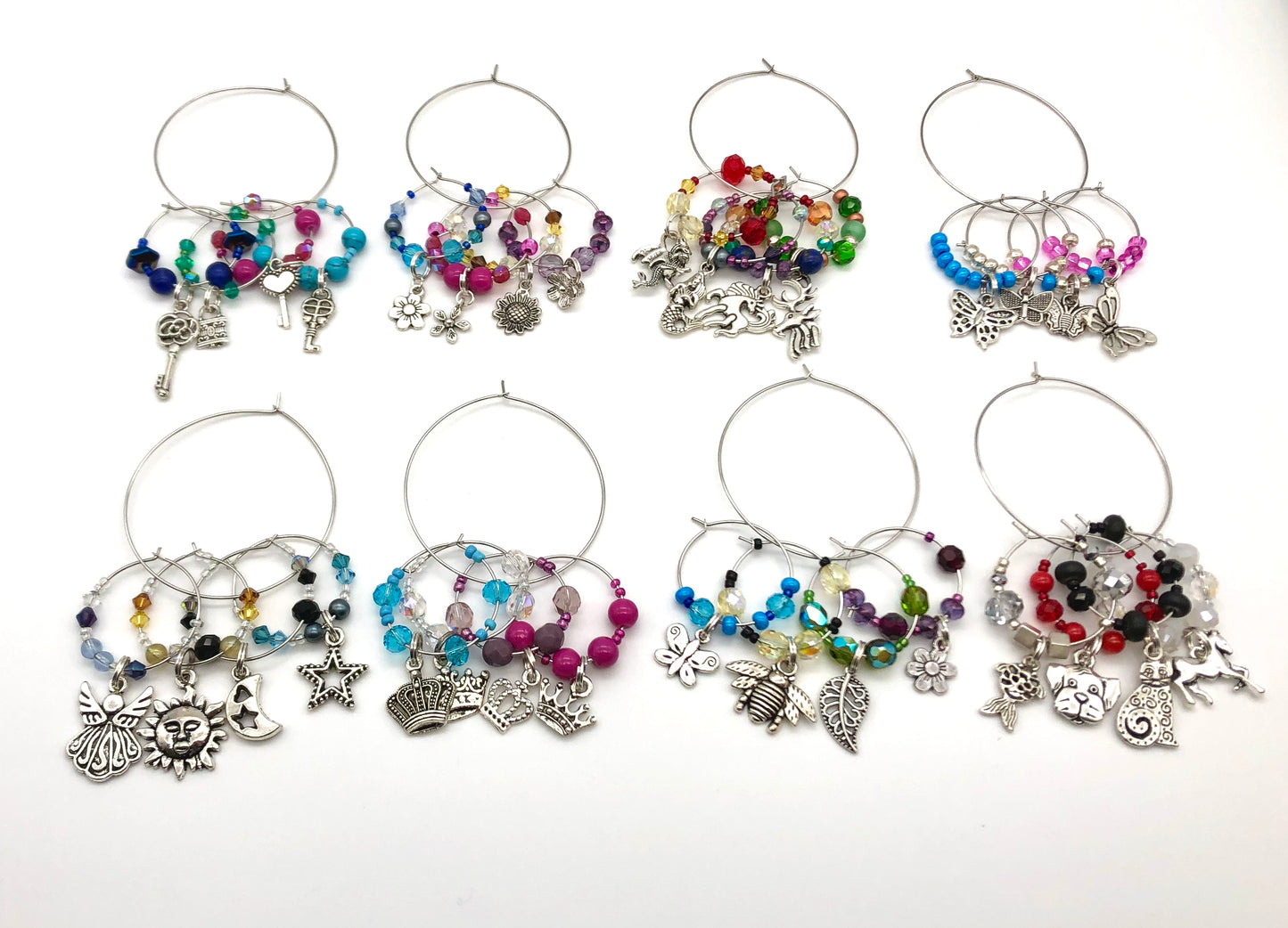 Celestial nature glass bead wine charms, nature theme glass bead wine charms