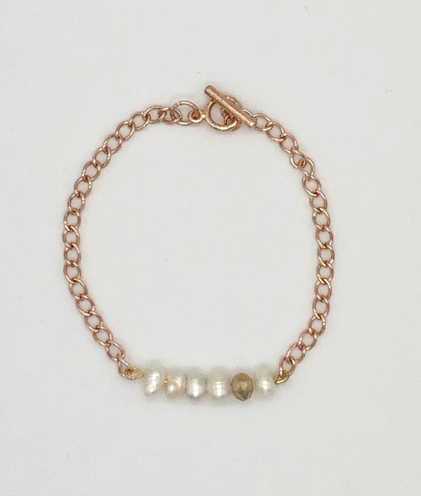 Champagne glass bead and freshwater pearl rose gold chain bracelet