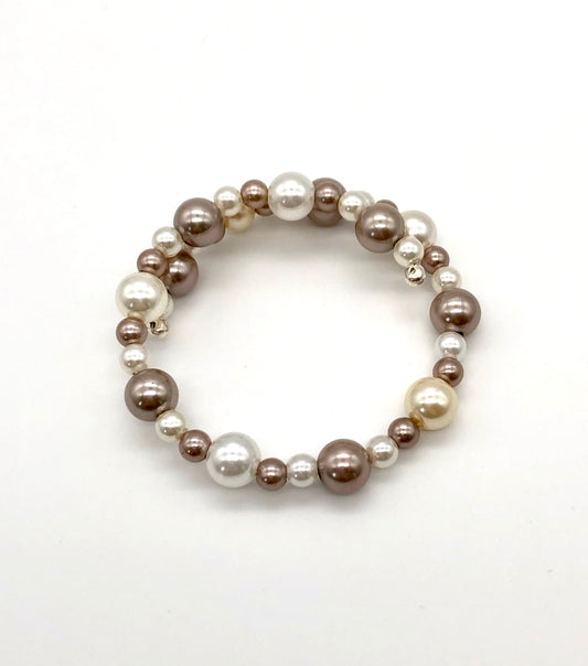 Champagne and cream pearl memory wire bracelet
