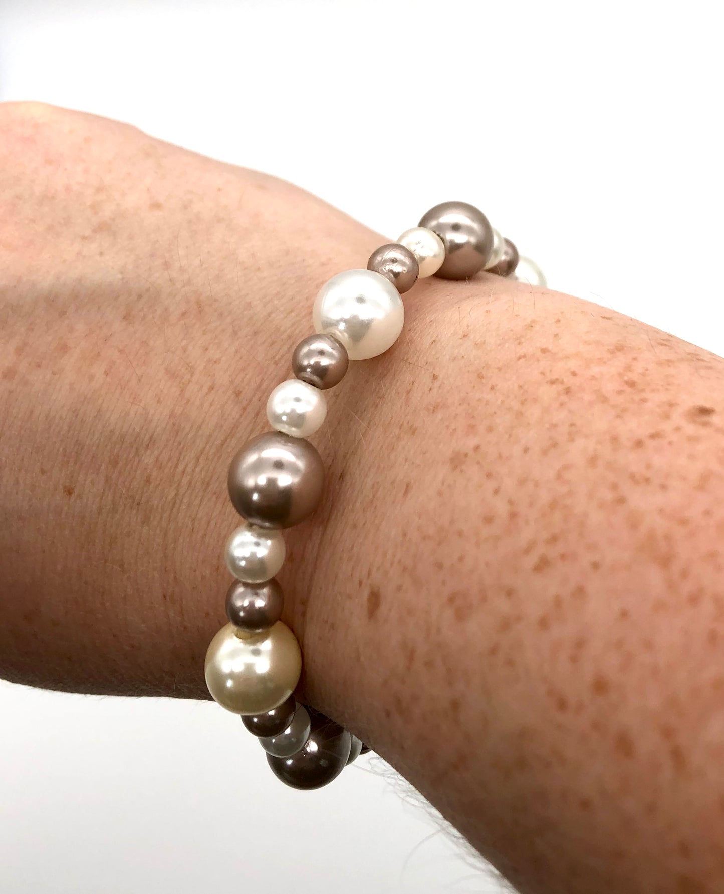 Champagne and cream pearl memory wire bracelet