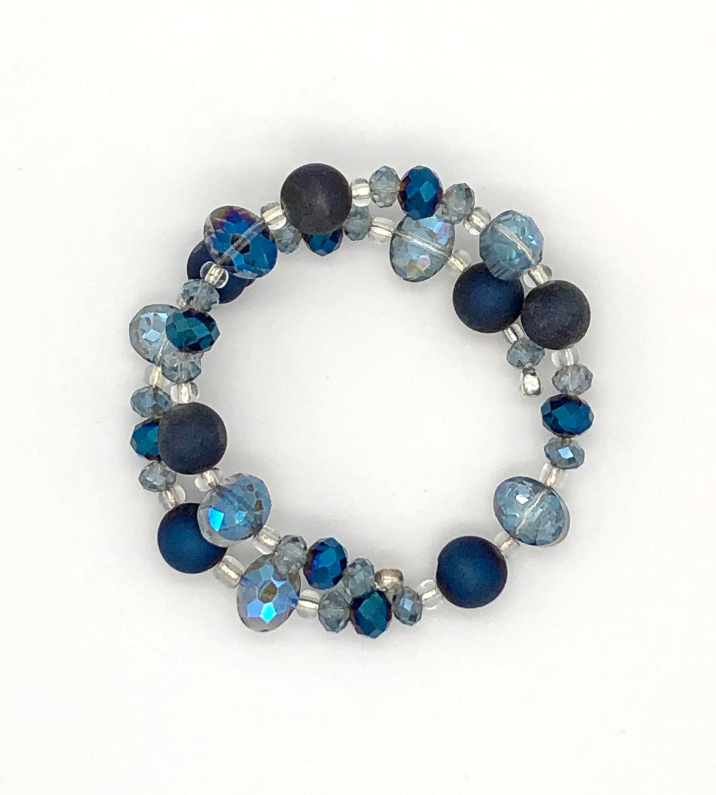 Blue druzy and faceted beaded memory wire bracelet