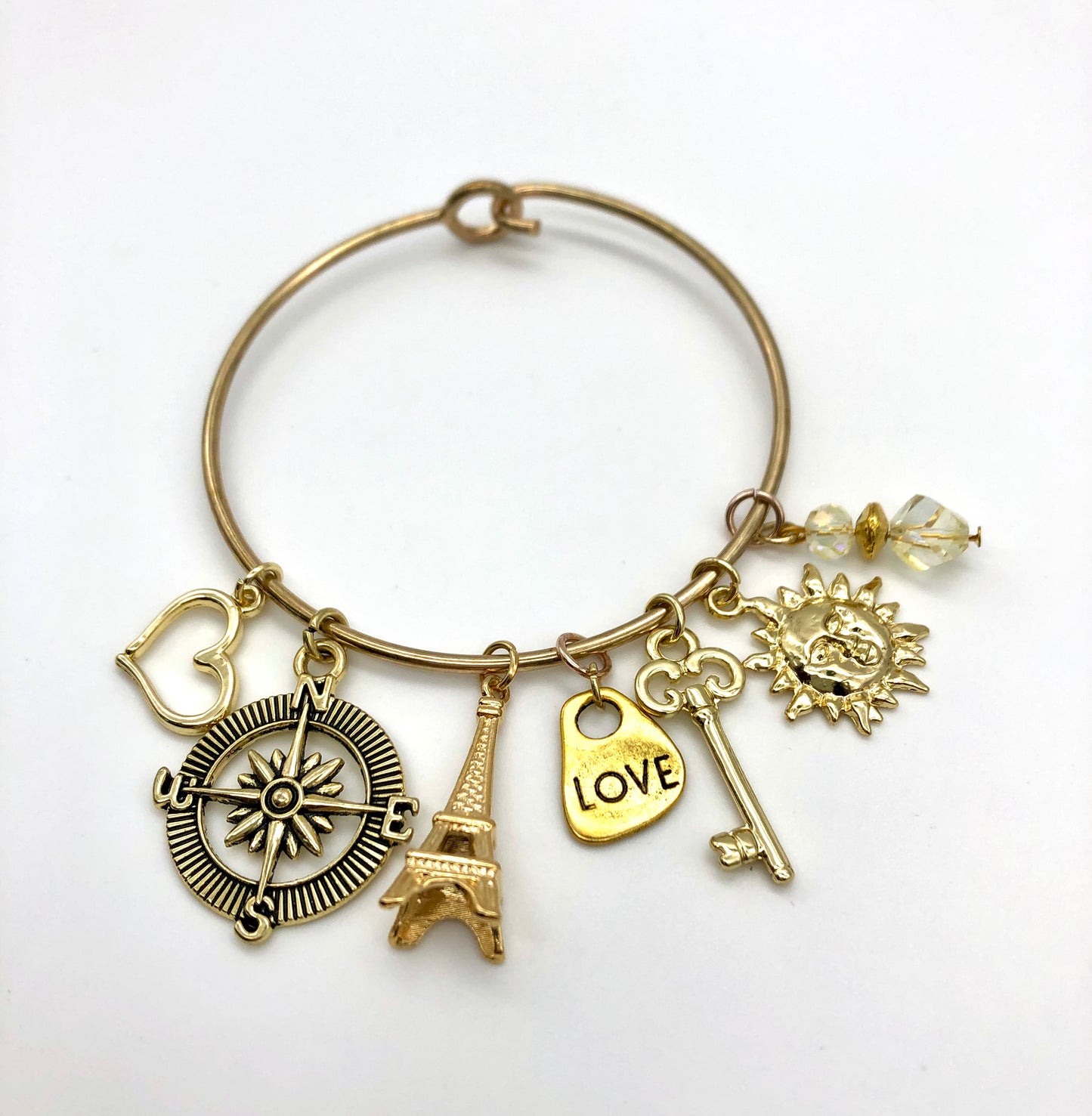 14k gold plated charm bangle bracelet