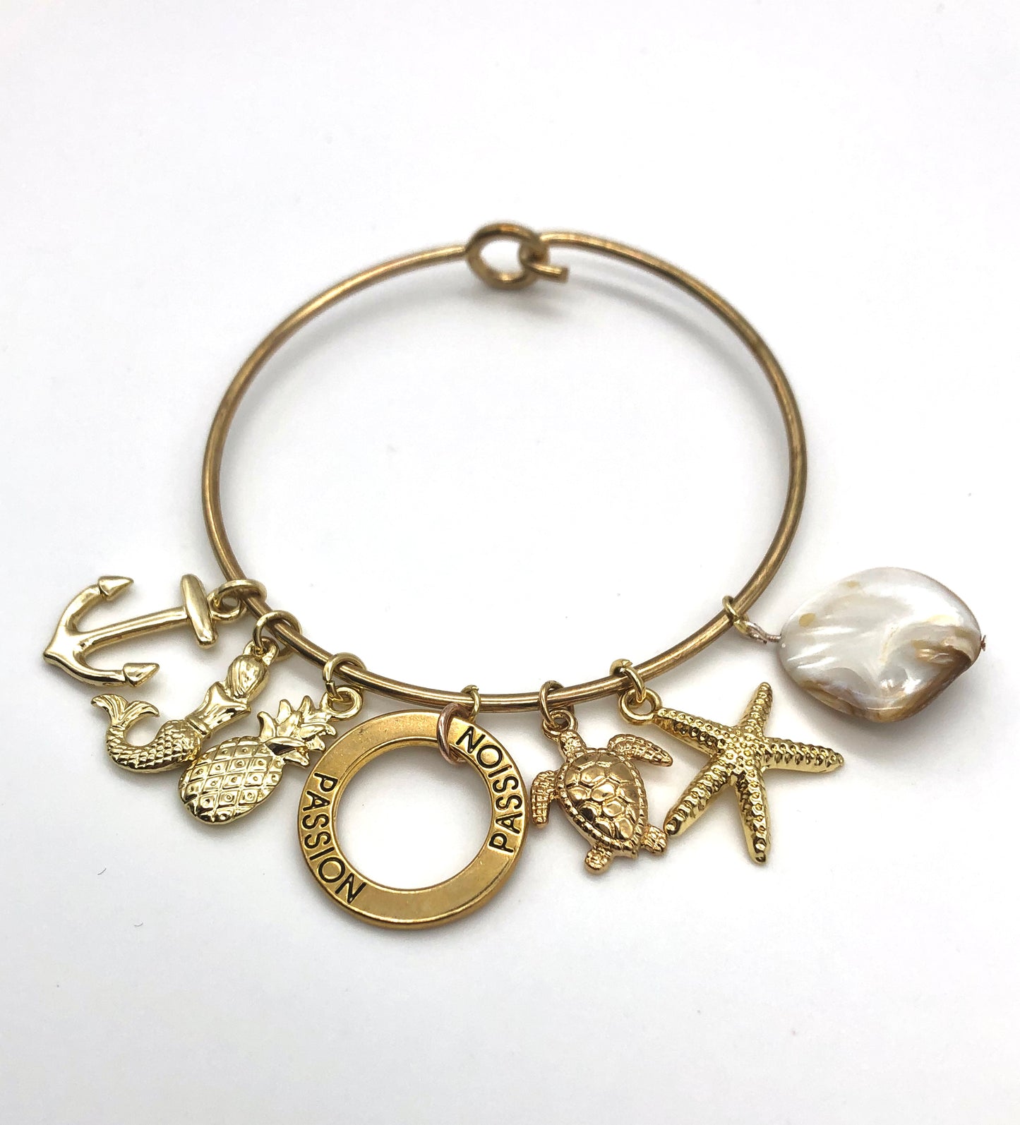 14k gold plated charm bangle bracelet