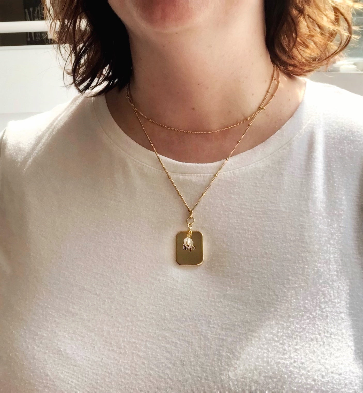 Gold plated "Hope" pendant chain necklace
