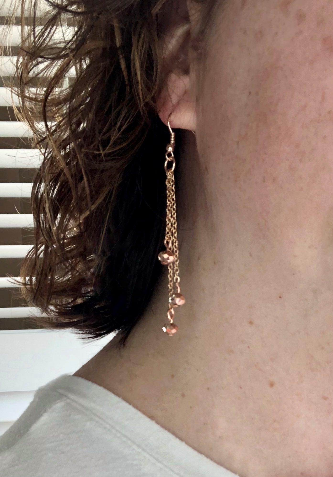 Rose gold dangle chain with bead accents earrings