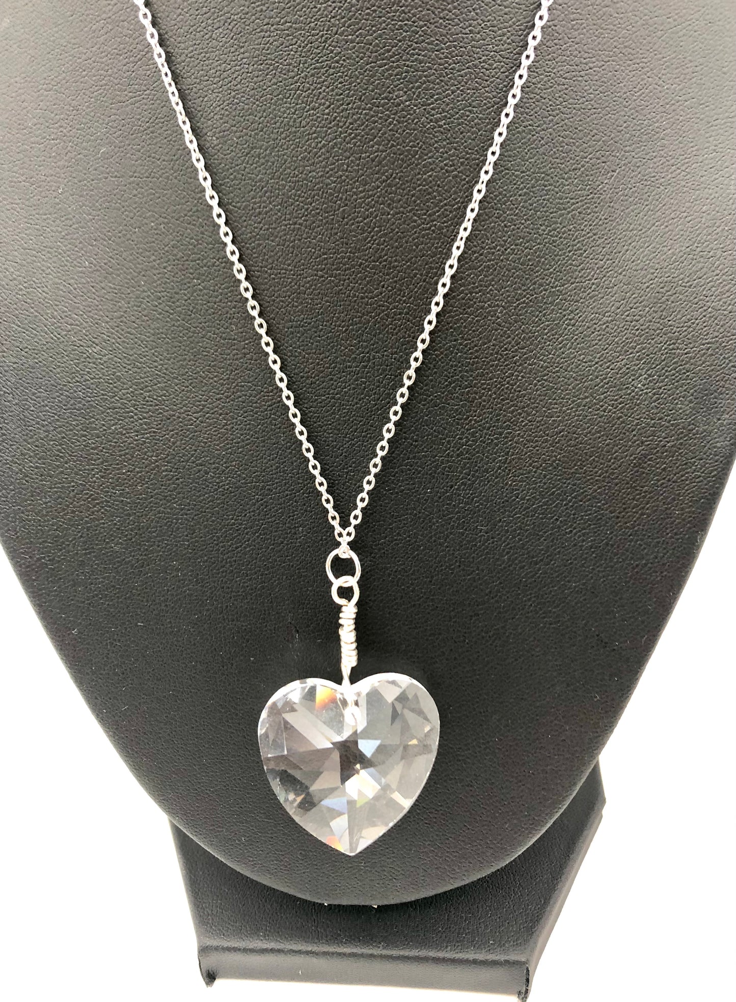 Crystal heart pendant on stainless steel chain necklace