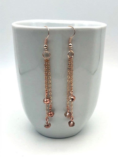 Rose gold dangle chain with bead accents earrings