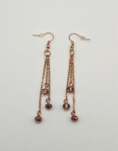 Rose gold dangle chain with bead accents earrings