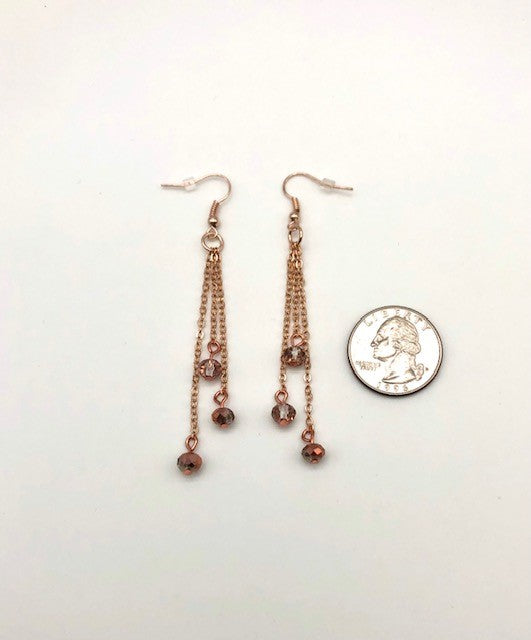 Rose gold dangle chain with bead accents earrings