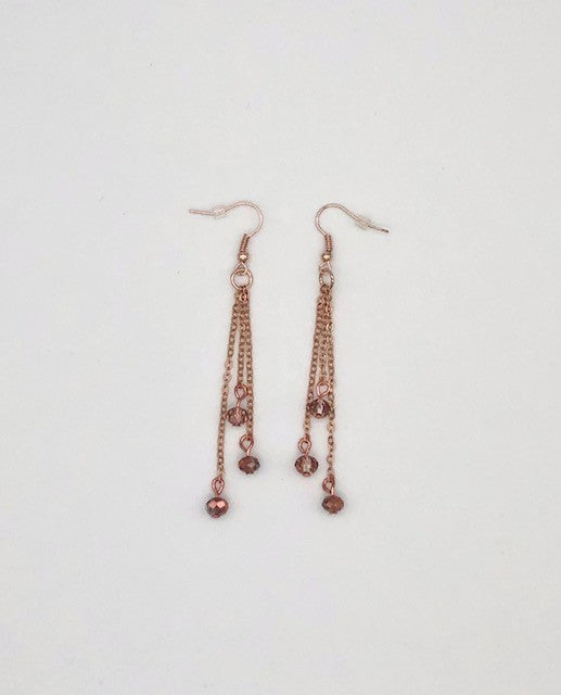 Rose gold dangle chain with bead accents earrings