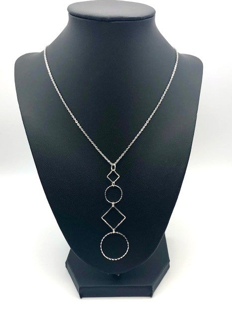 Silver-plated laser cut circle and diamond shape pendant on chain necklace