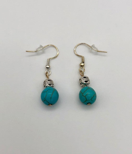 Silver with round turquoise bead earrings