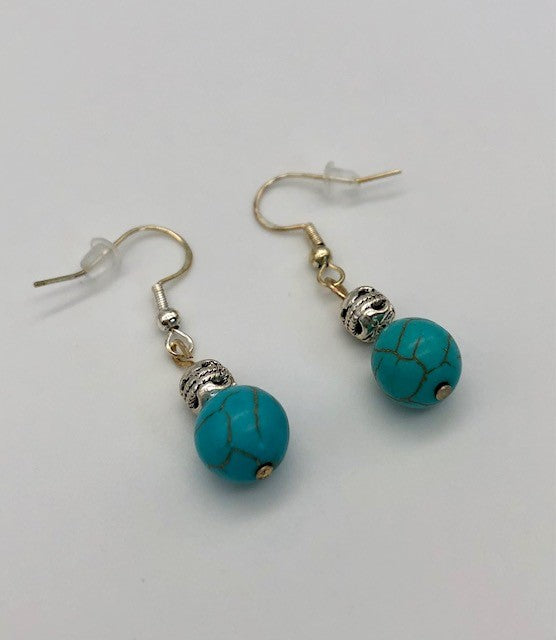 Silver with round turquoise bead earrings