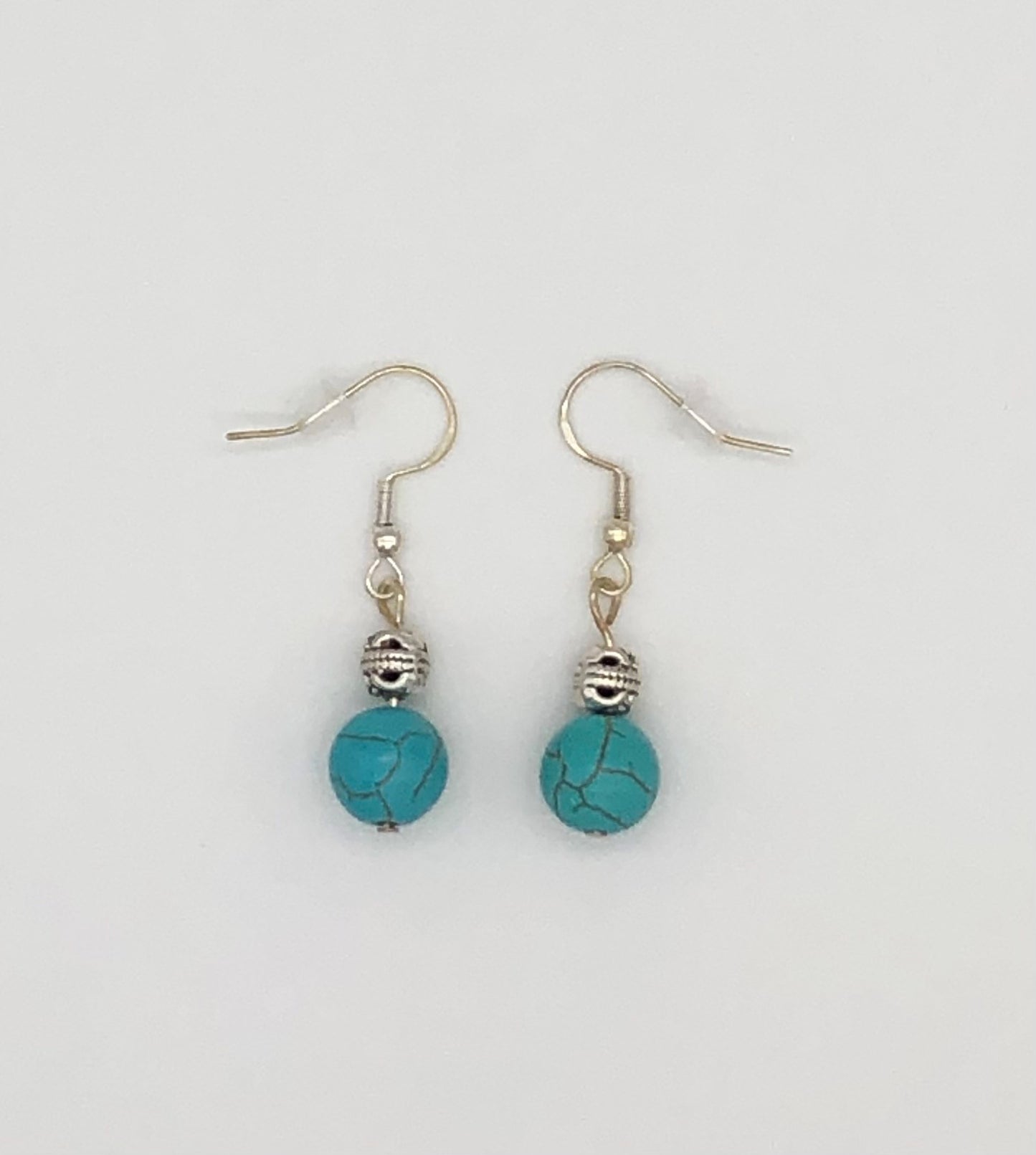 Silver with round turquoise bead earrings
