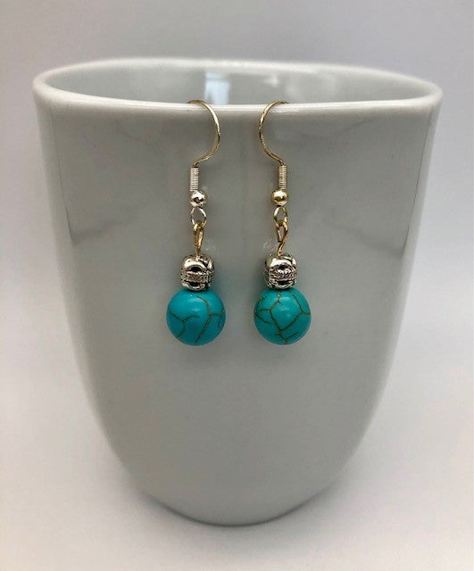 Silver with round turquoise bead earrings