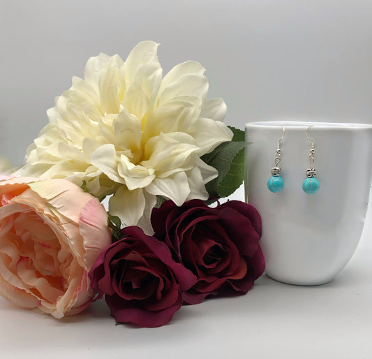 Silver with round turquoise bead earrings
