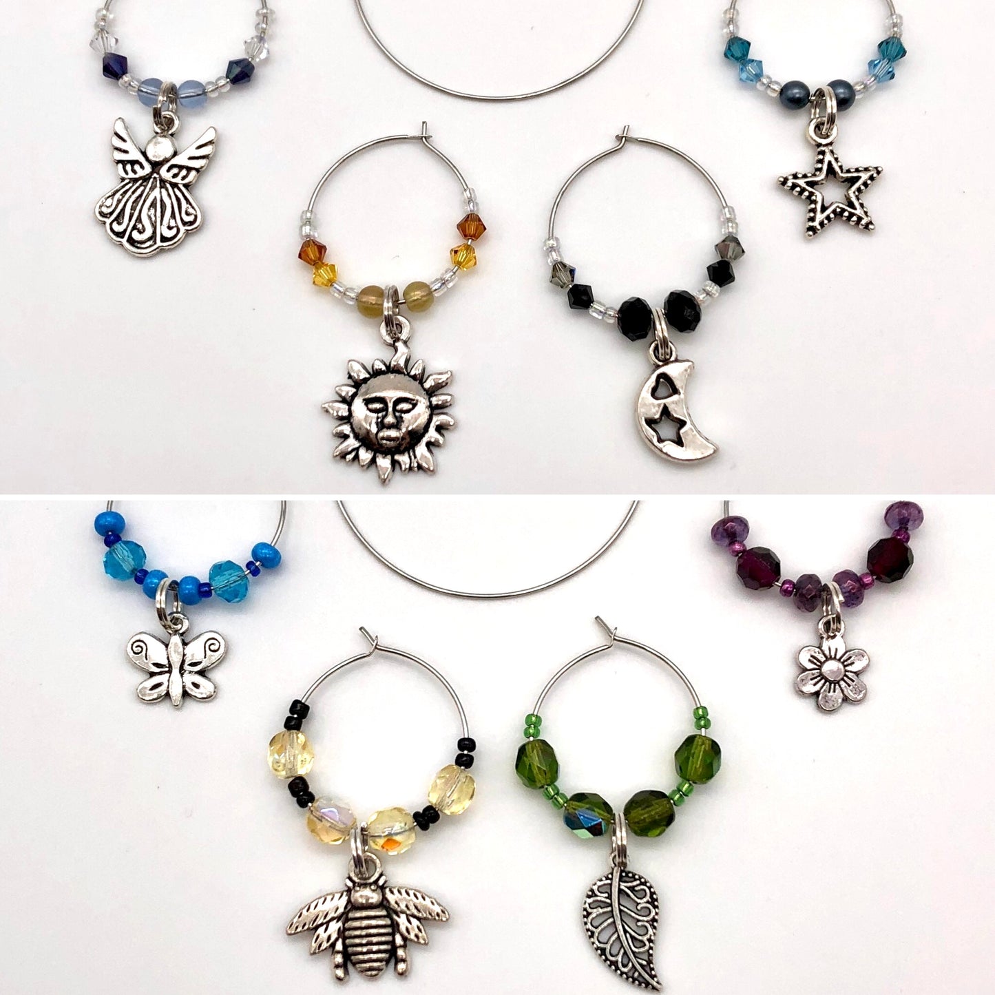 Celestial nature glass bead wine charms, nature theme glass bead wine charms