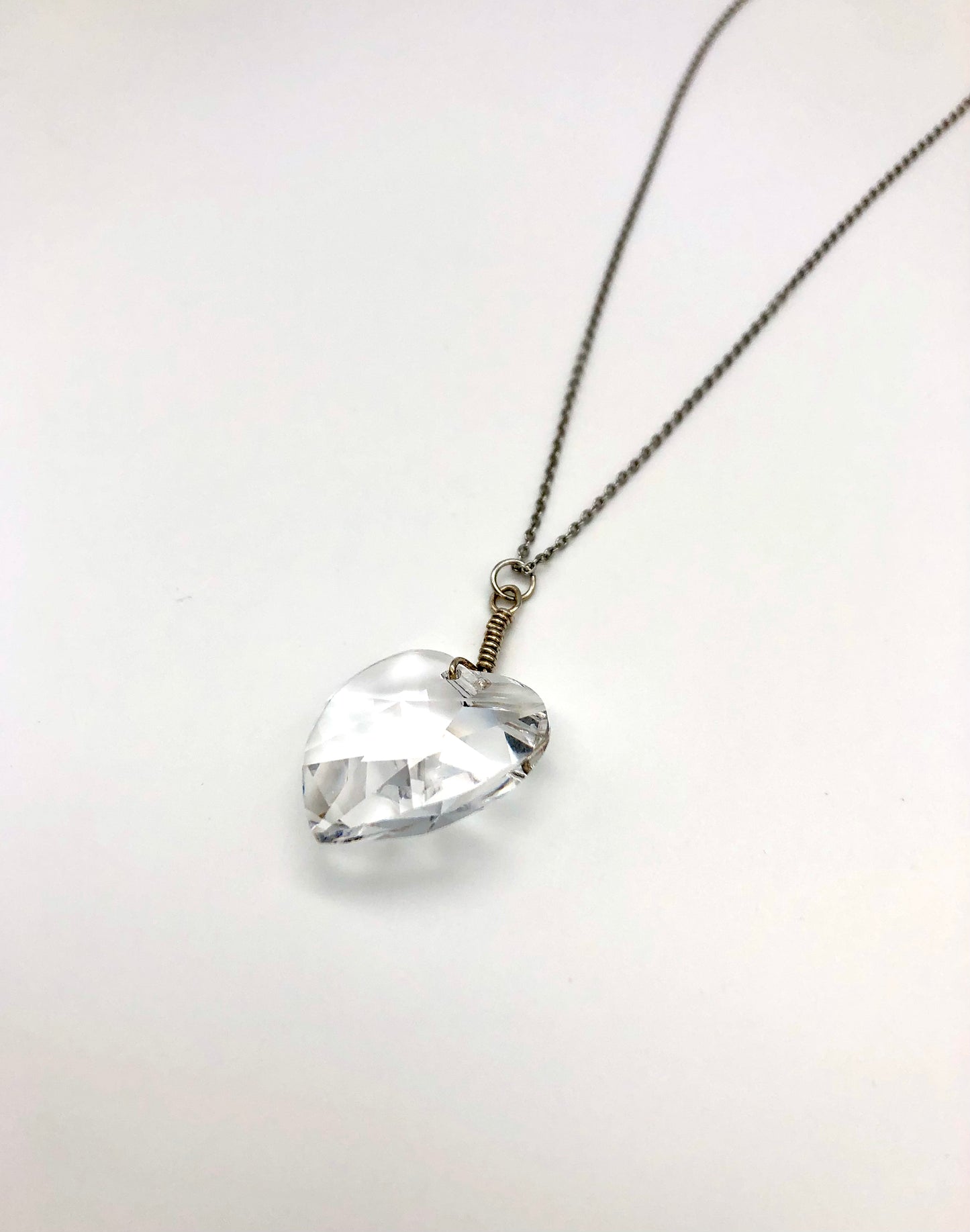 Crystal heart pendant on stainless steel chain necklace
