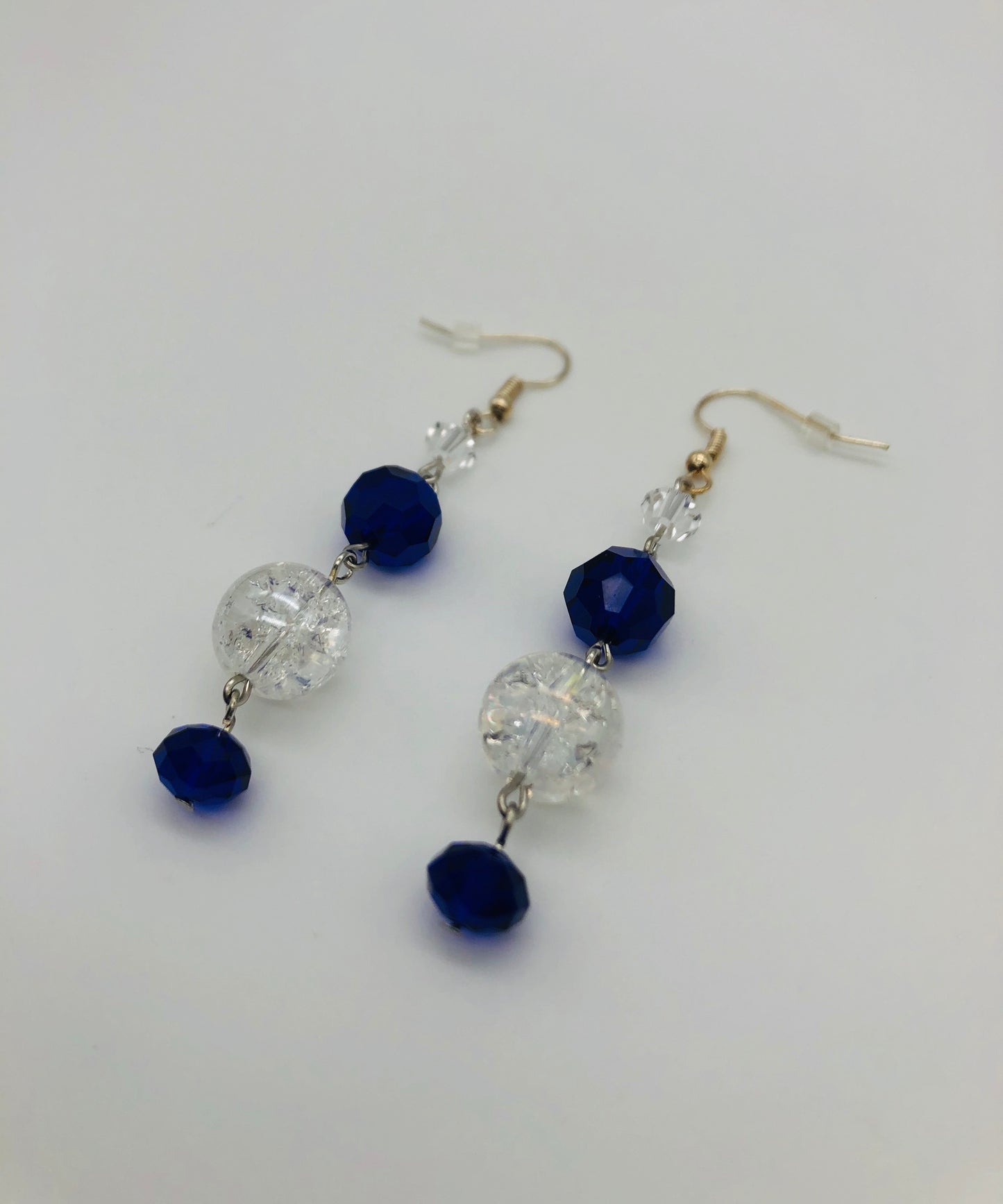 Royal blue faceted and crystal glass bead fishhook earrings