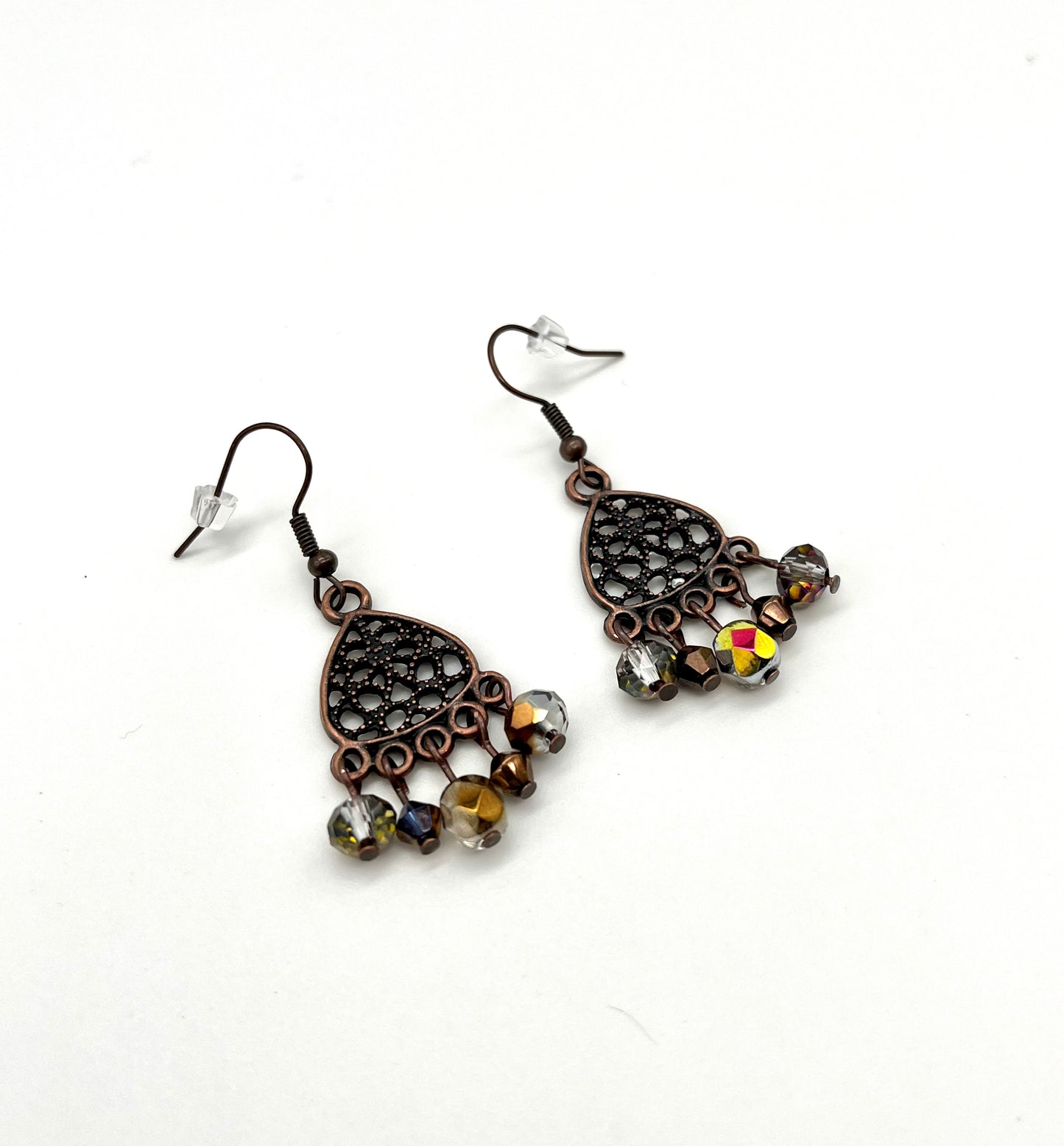 Oxidized copper filigree earrings