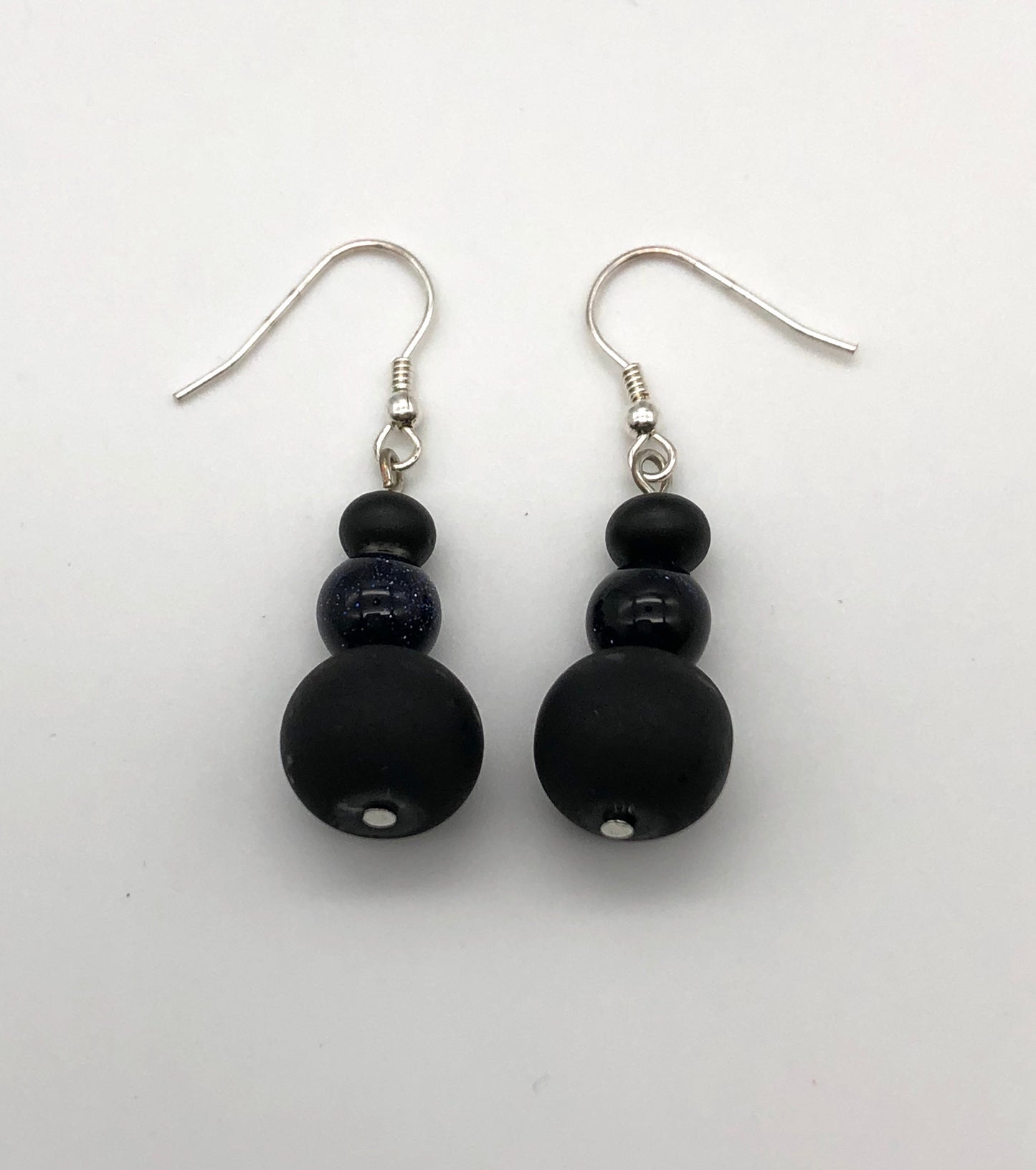 Matte round black and black sparkle stone drop earrings