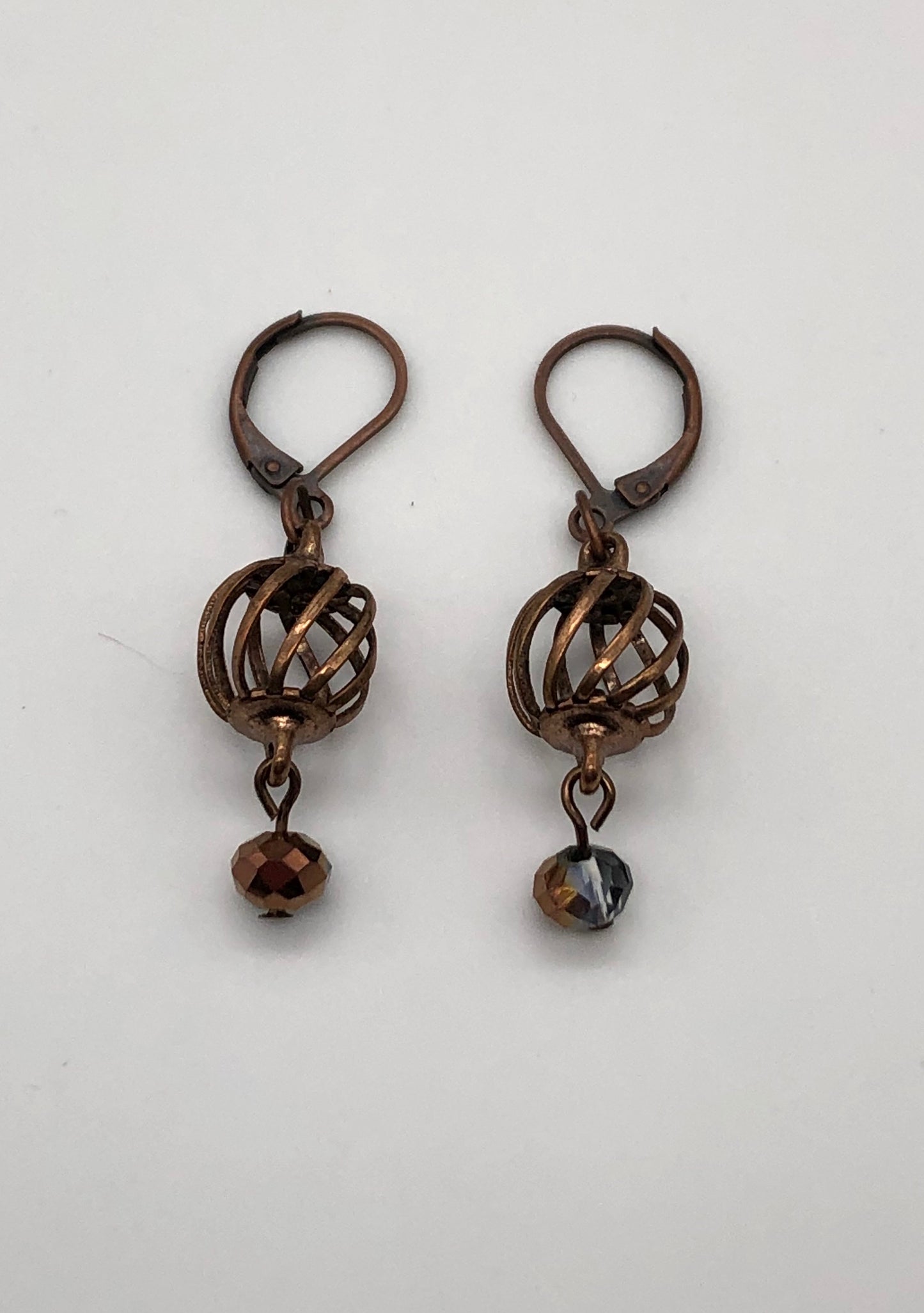 Oxidized copper curve ball earrings