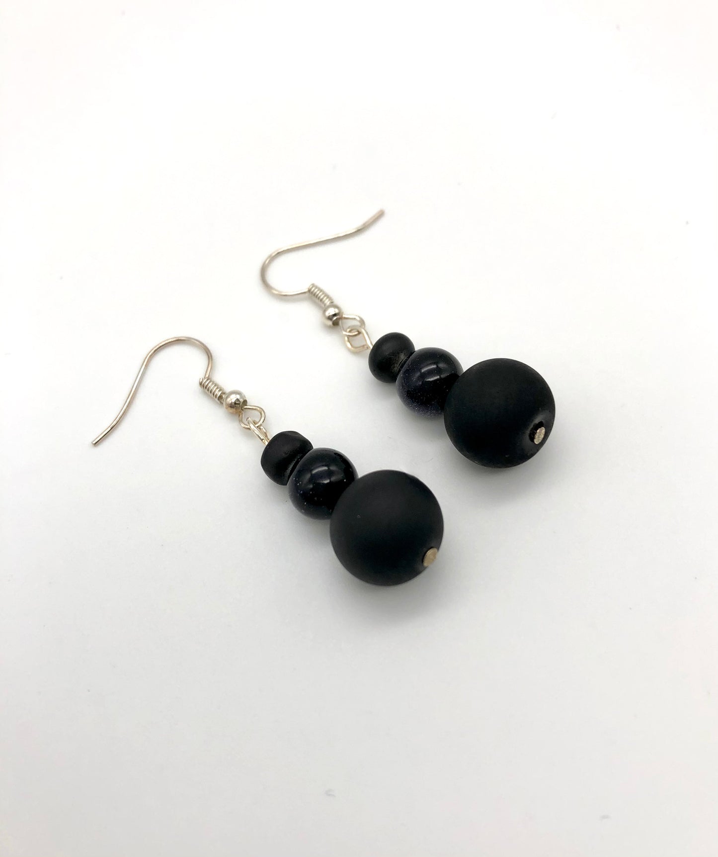 Matte round black and black sparkle stone drop earrings