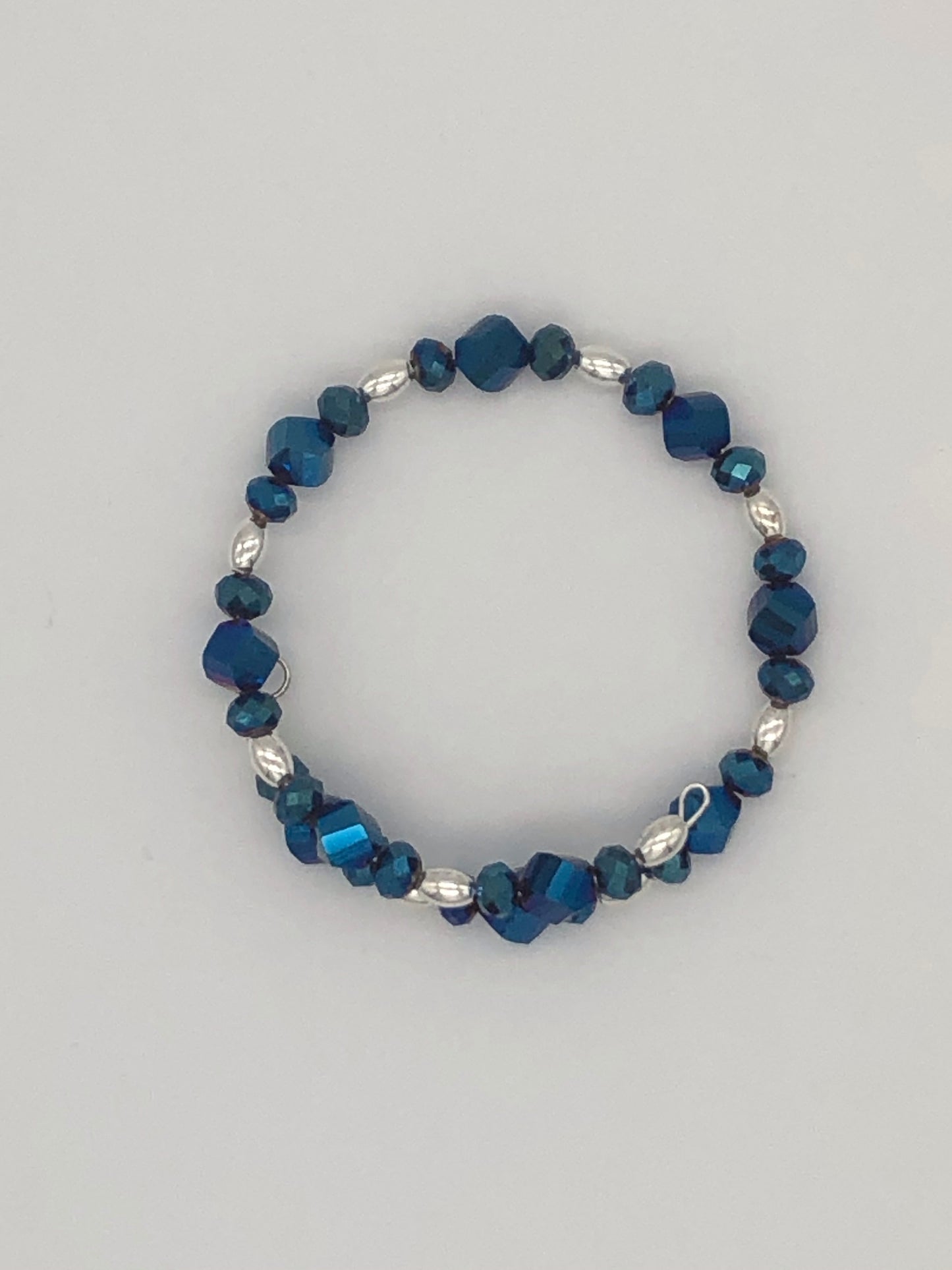 Metallic blue silver bead memory wire bracelet