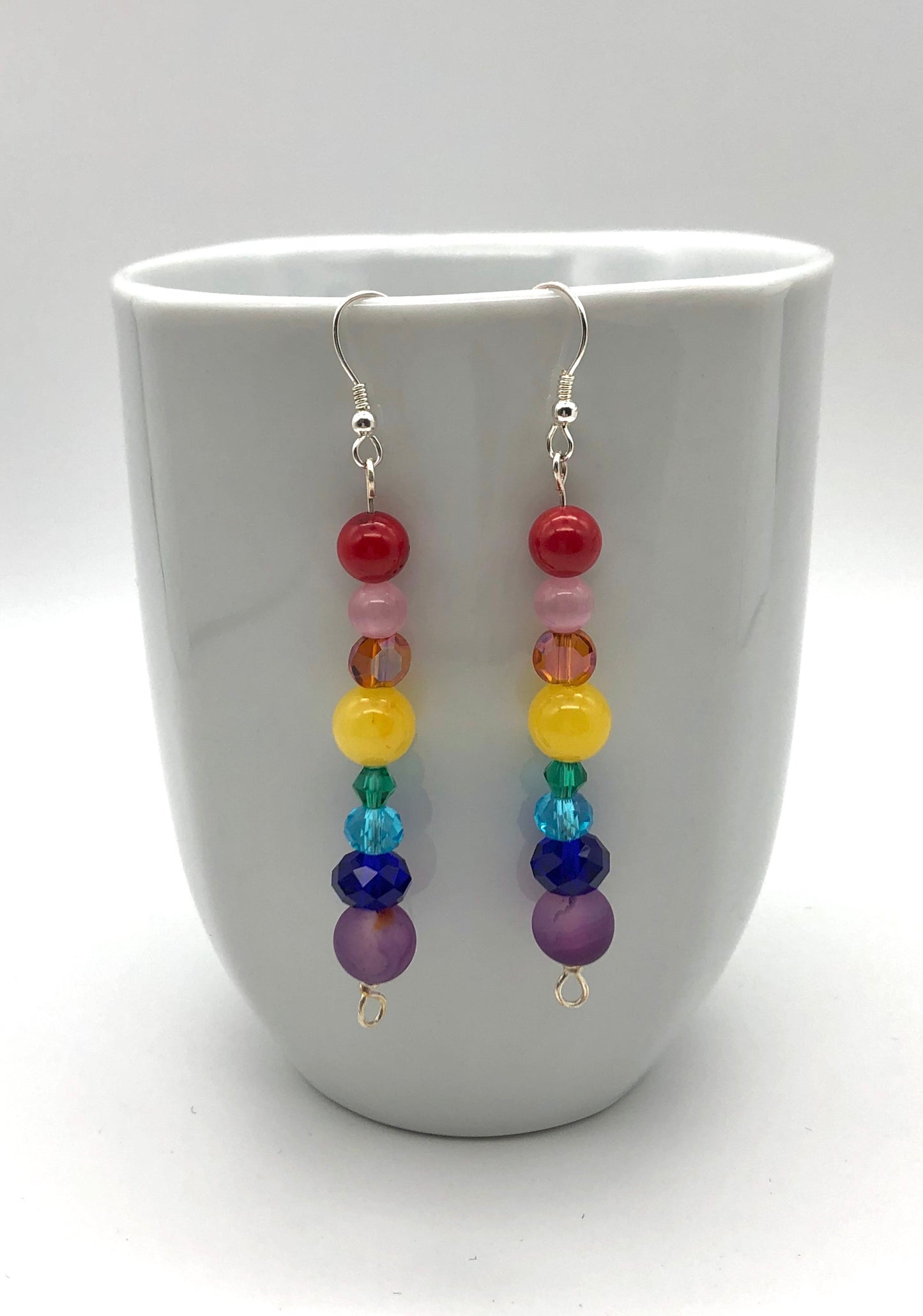 Rainbow bead straight drop fishhook earrings