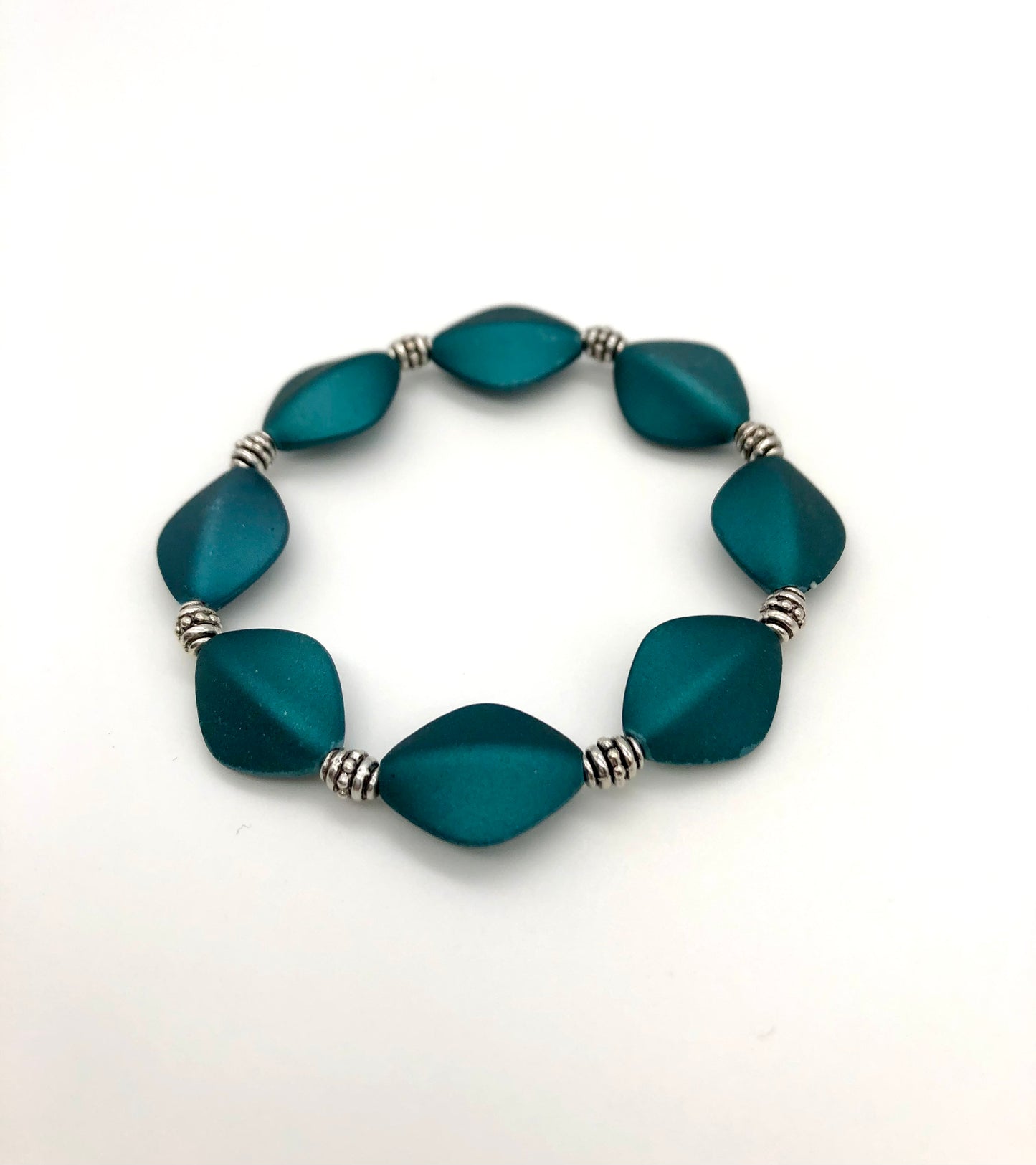 Teal matte oval bead stretch bracelet