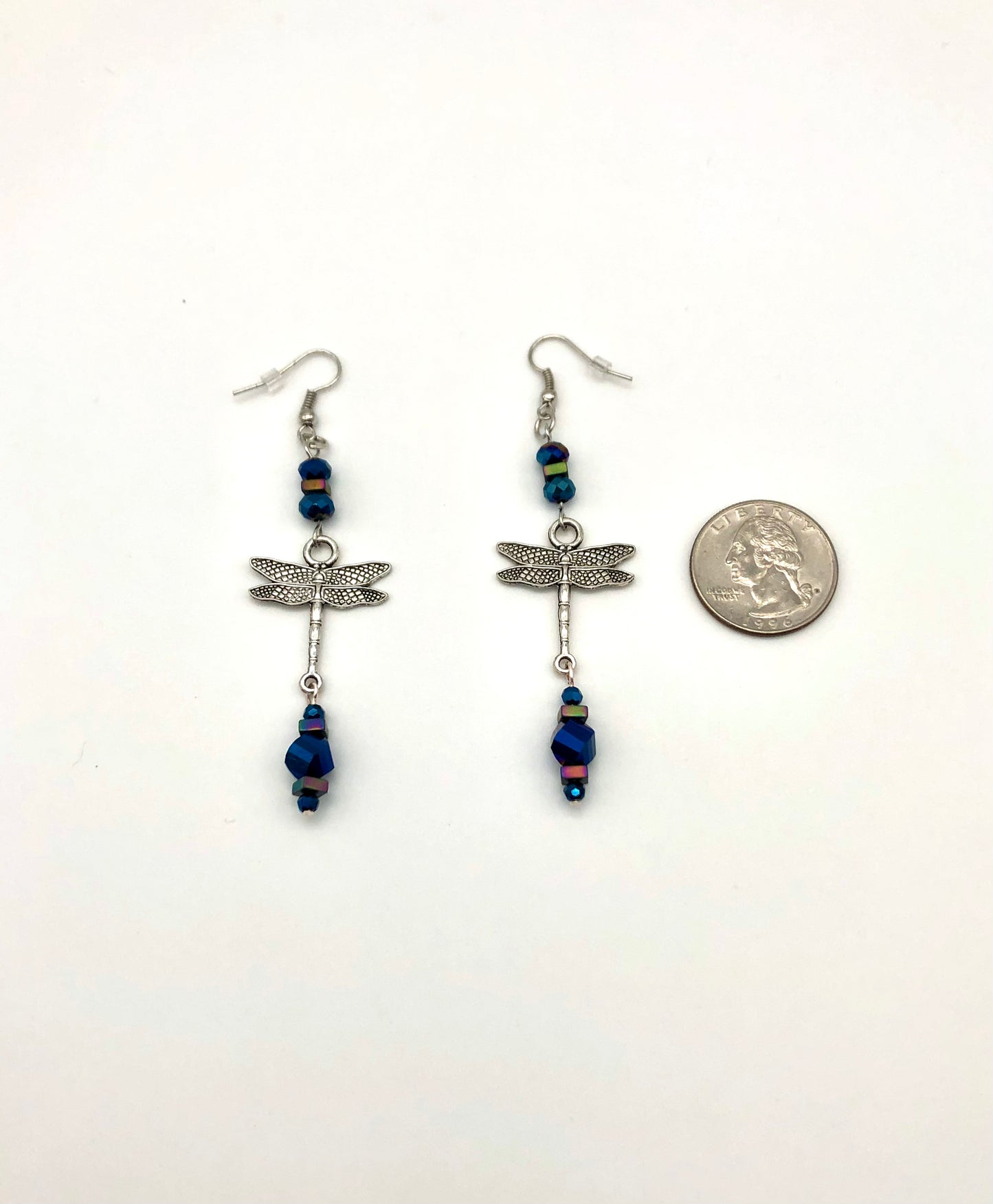 Silver plated dragonfly bead detail dangle earrings